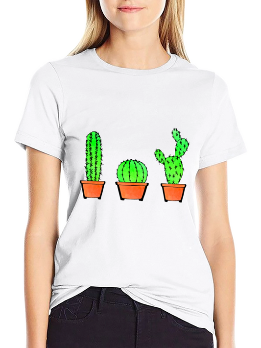 Cactus Graphic Print T-Shirt - Black Cotton Casual Tee