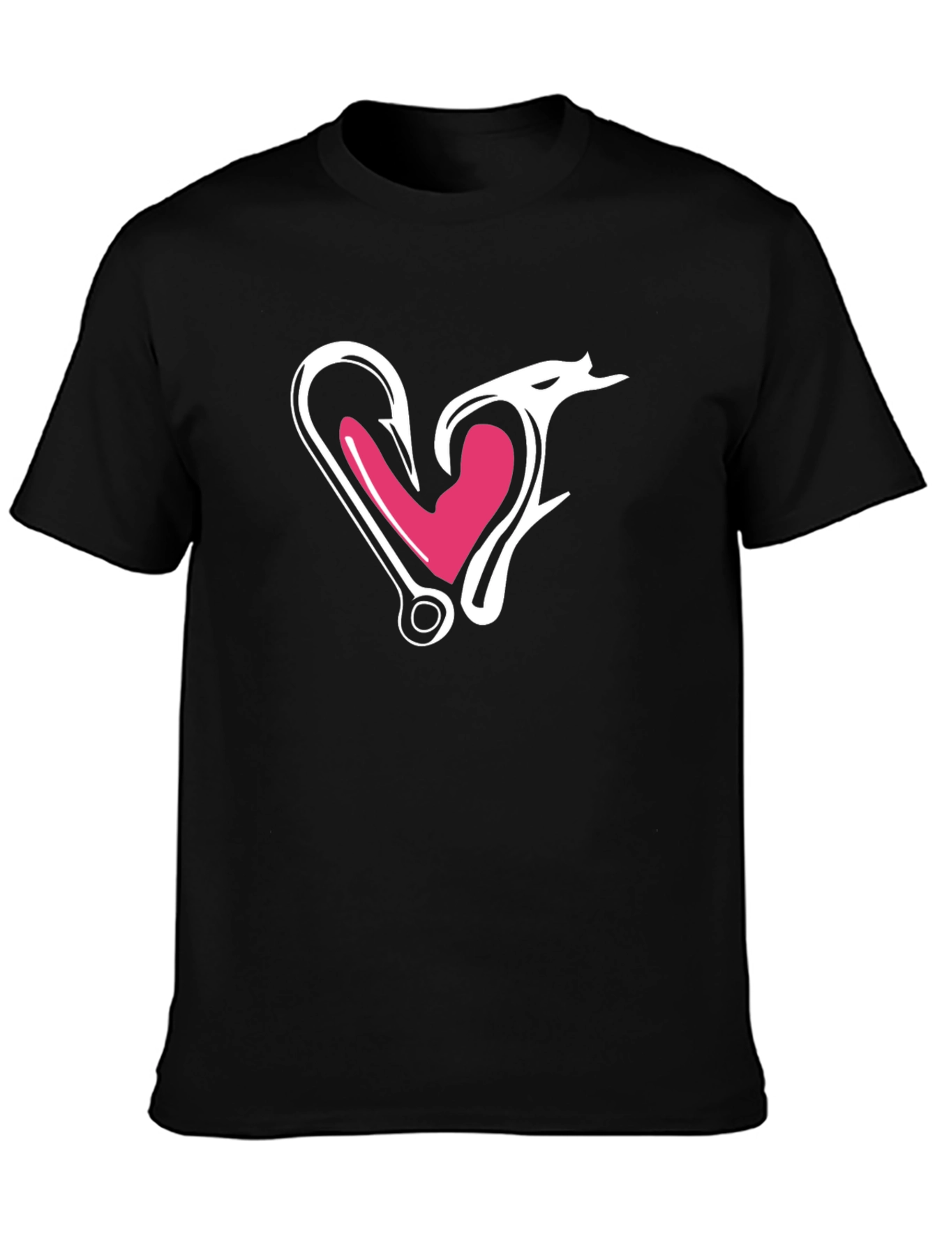 Fishing Hook Heart Graphic Tee - Black