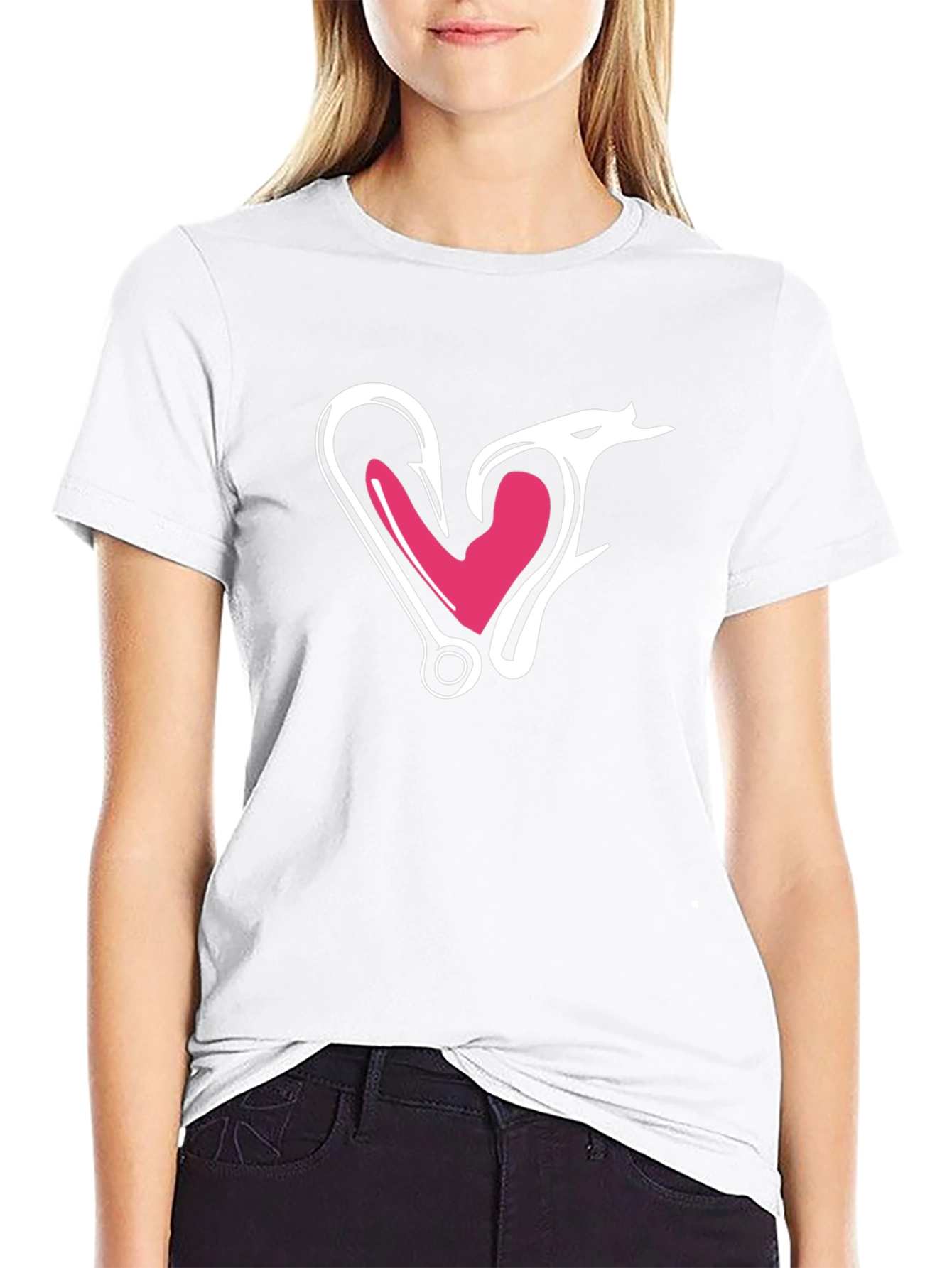 Fishing Hook Heart Graphic Tee - Black