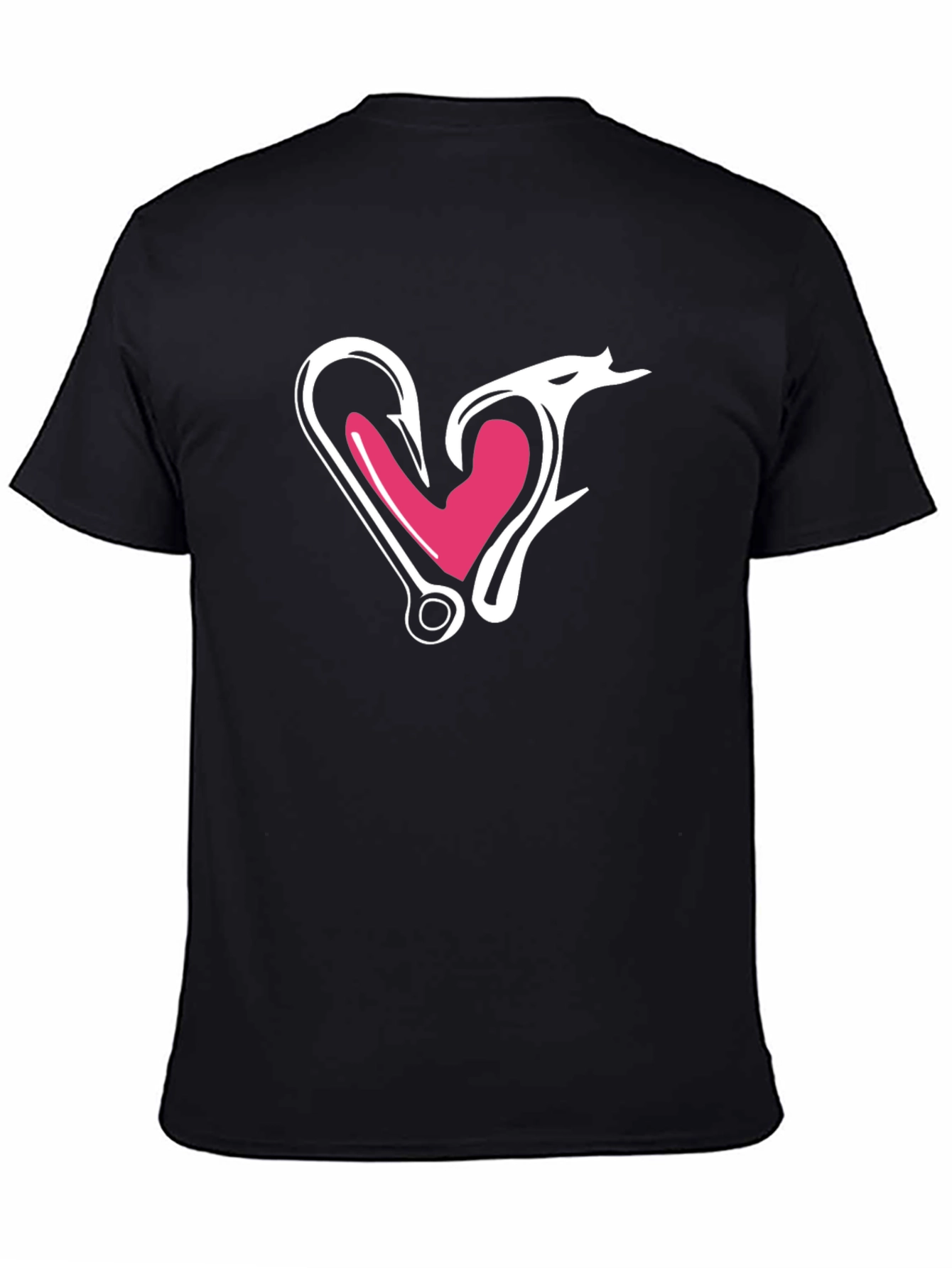 Fishing Hook Heart Graphic Tee - Black