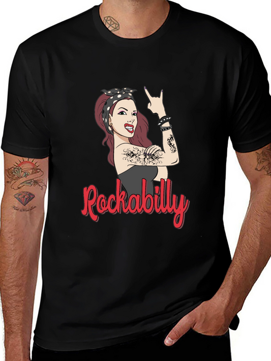 Rockabilly Woman Graphic T-Shirt - Black