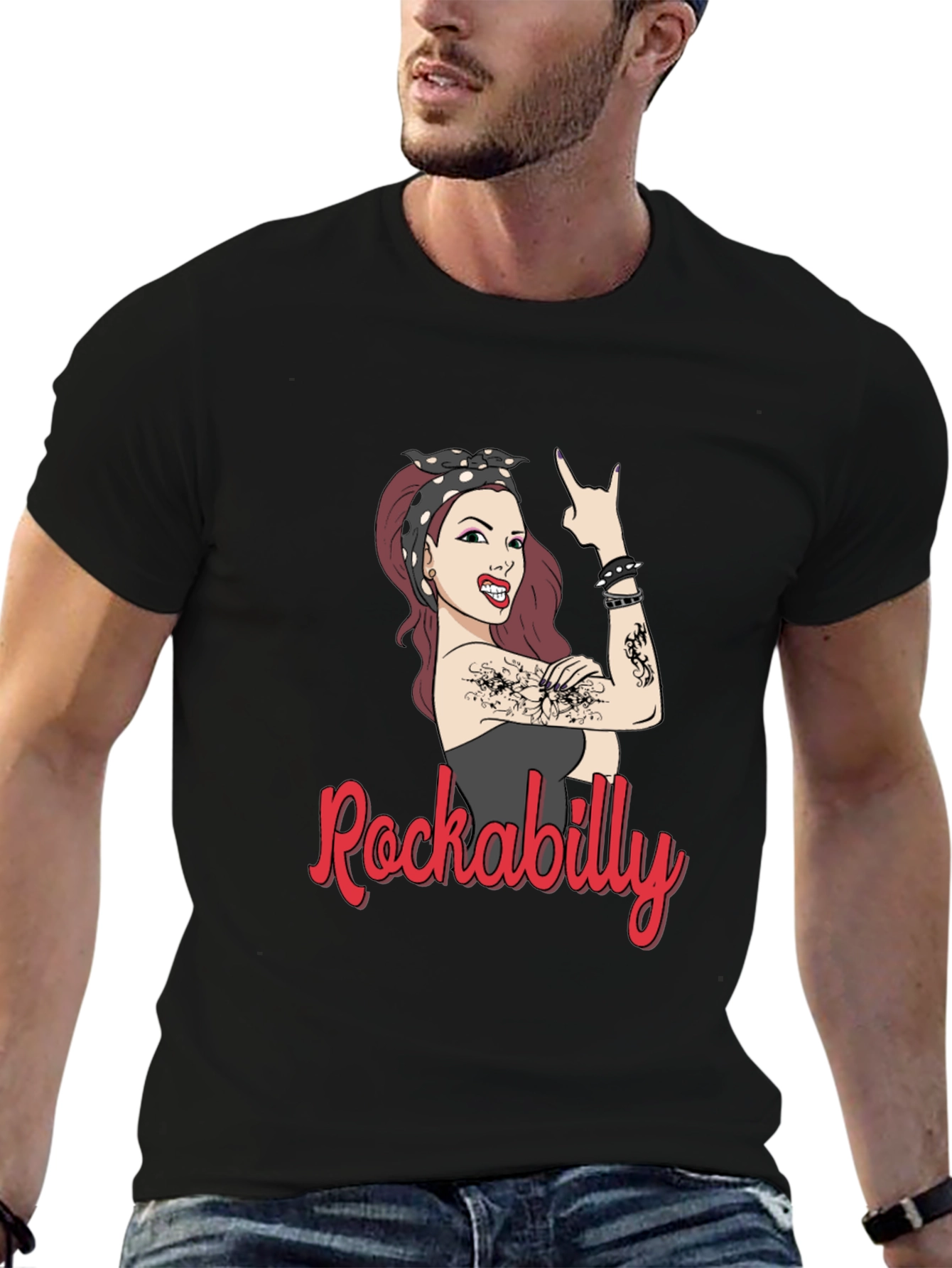 Rockabilly Woman Graphic T-Shirt - Black