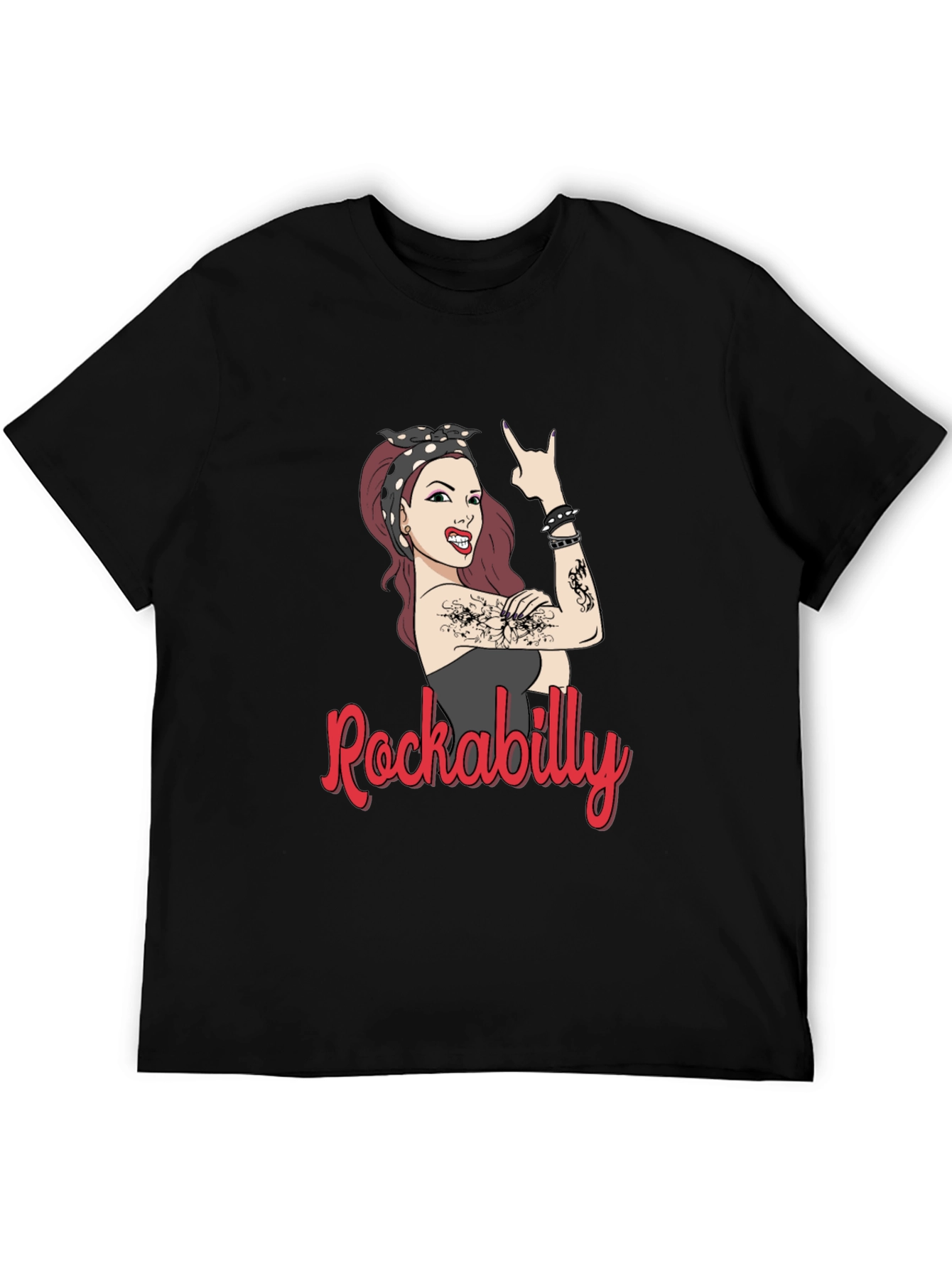 Rockabilly Woman Graphic T-Shirt - Black