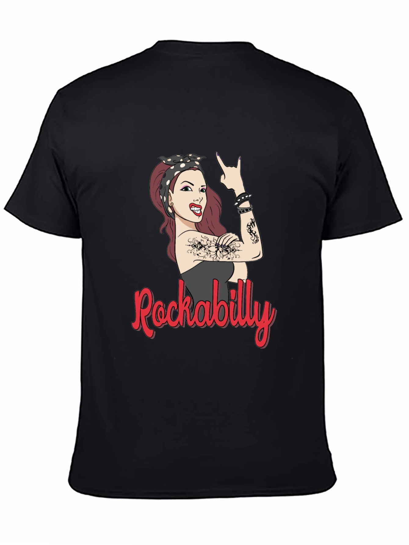 Rockabilly Woman Graphic T-Shirt - Black
