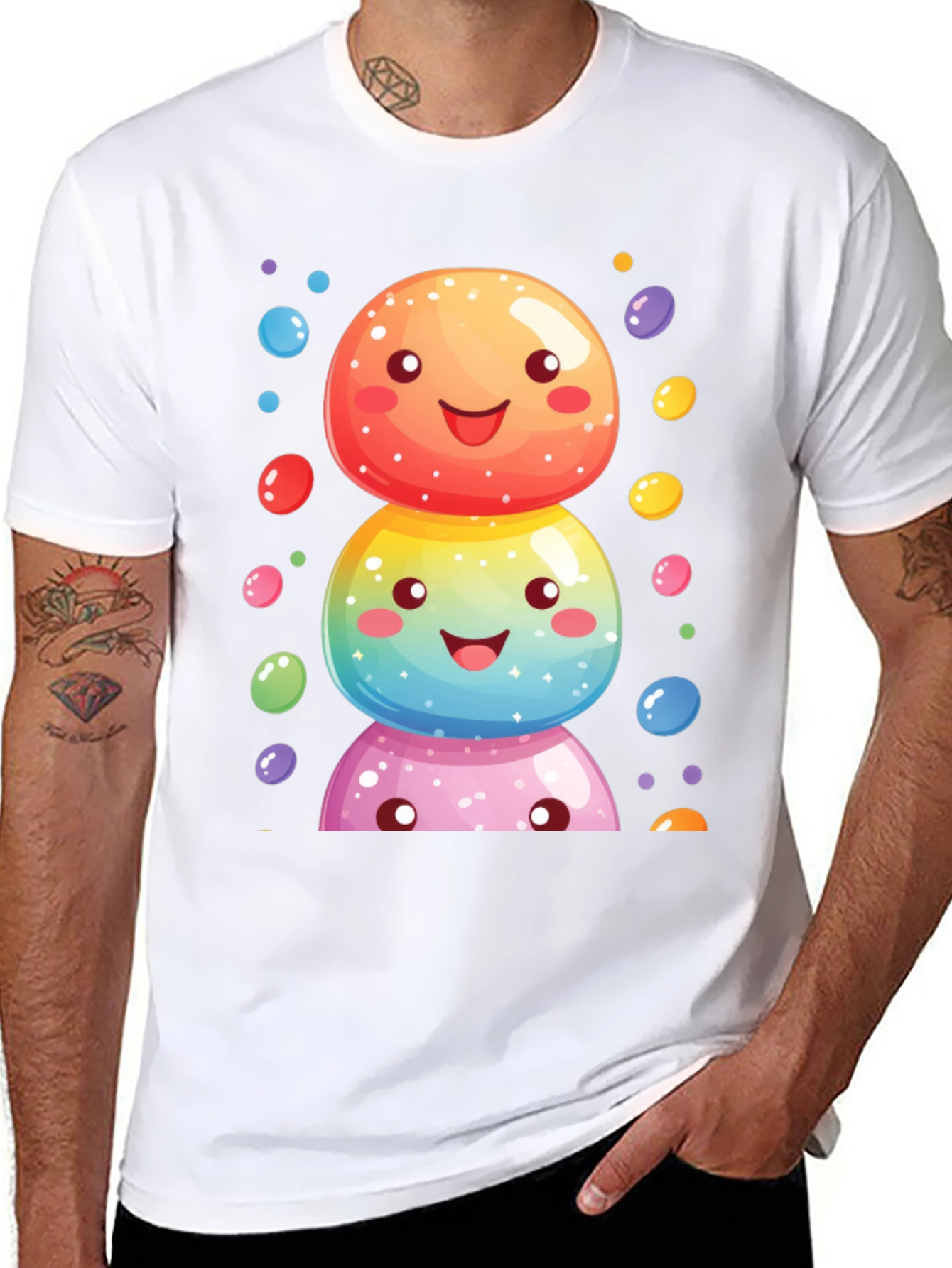 Whimsical Candy Stack Graphic Tee - Black