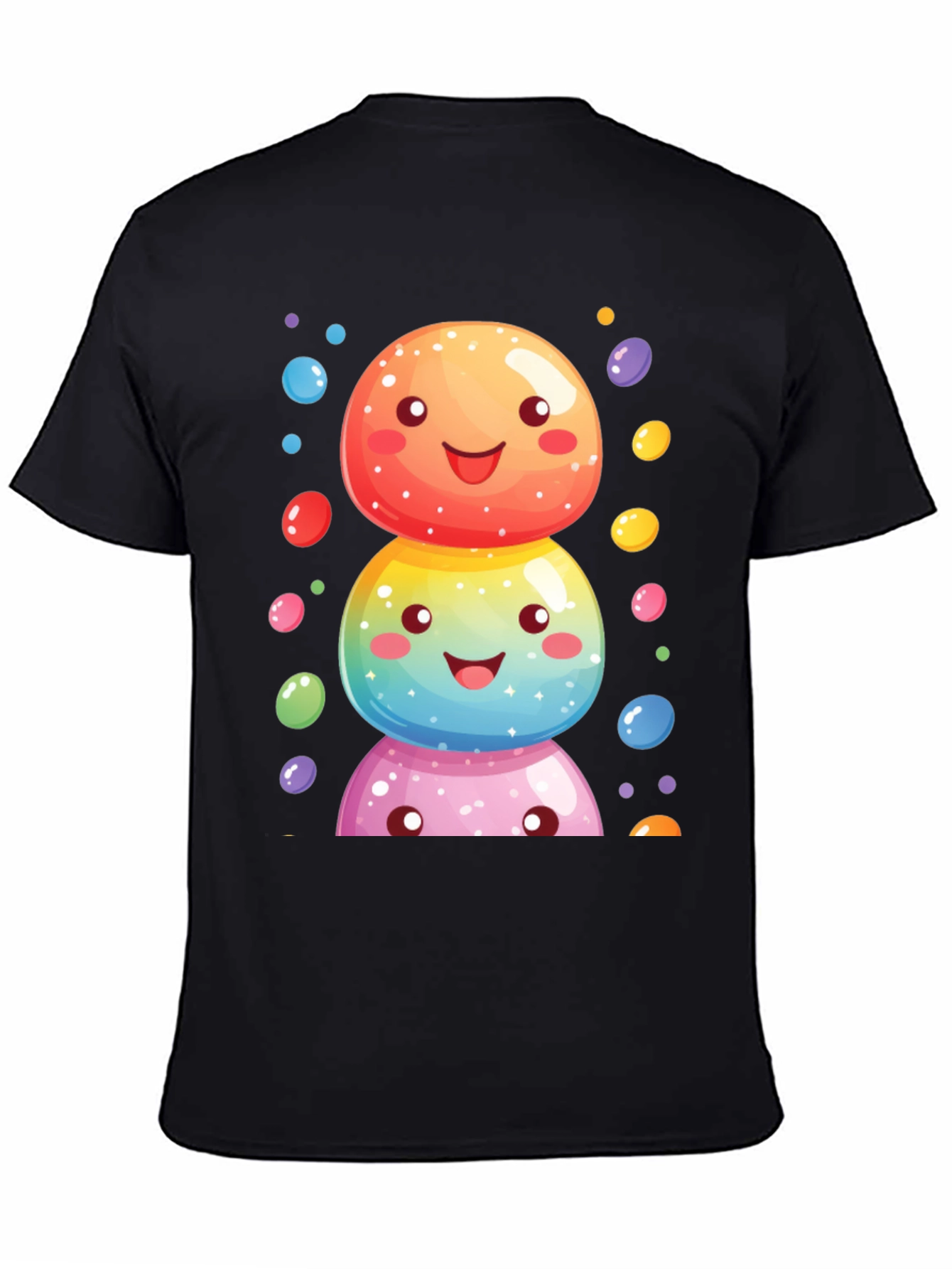 Whimsical Candy Stack Graphic Tee - Black