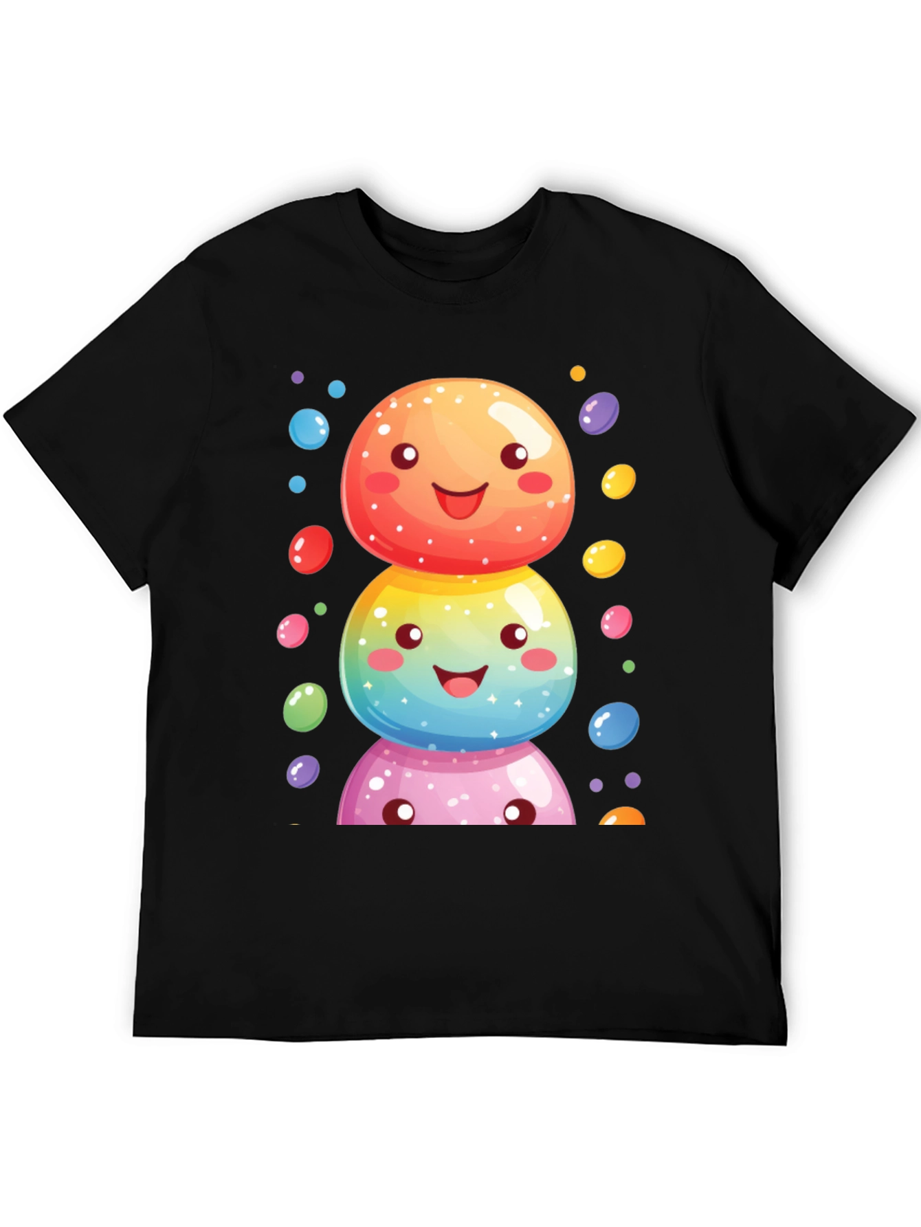 Whimsical Candy Stack Graphic Tee - Black