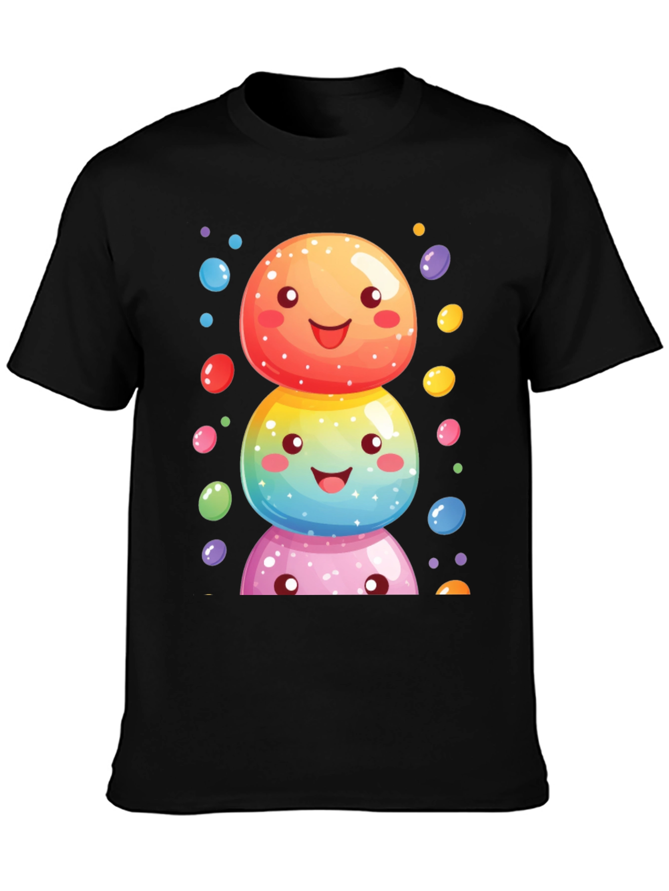 Whimsical Candy Stack Graphic Tee - Black