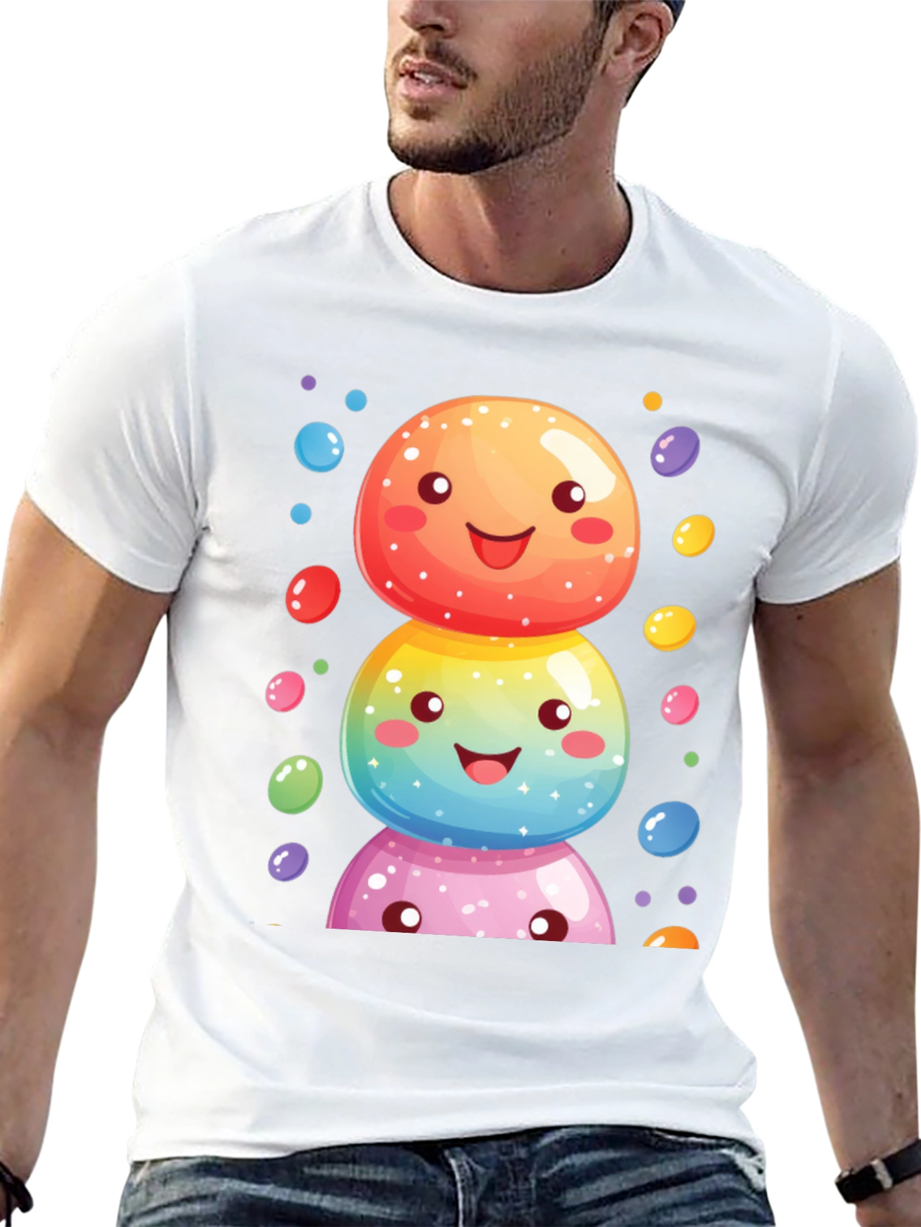 Whimsical Candy Stack Graphic Tee - Black