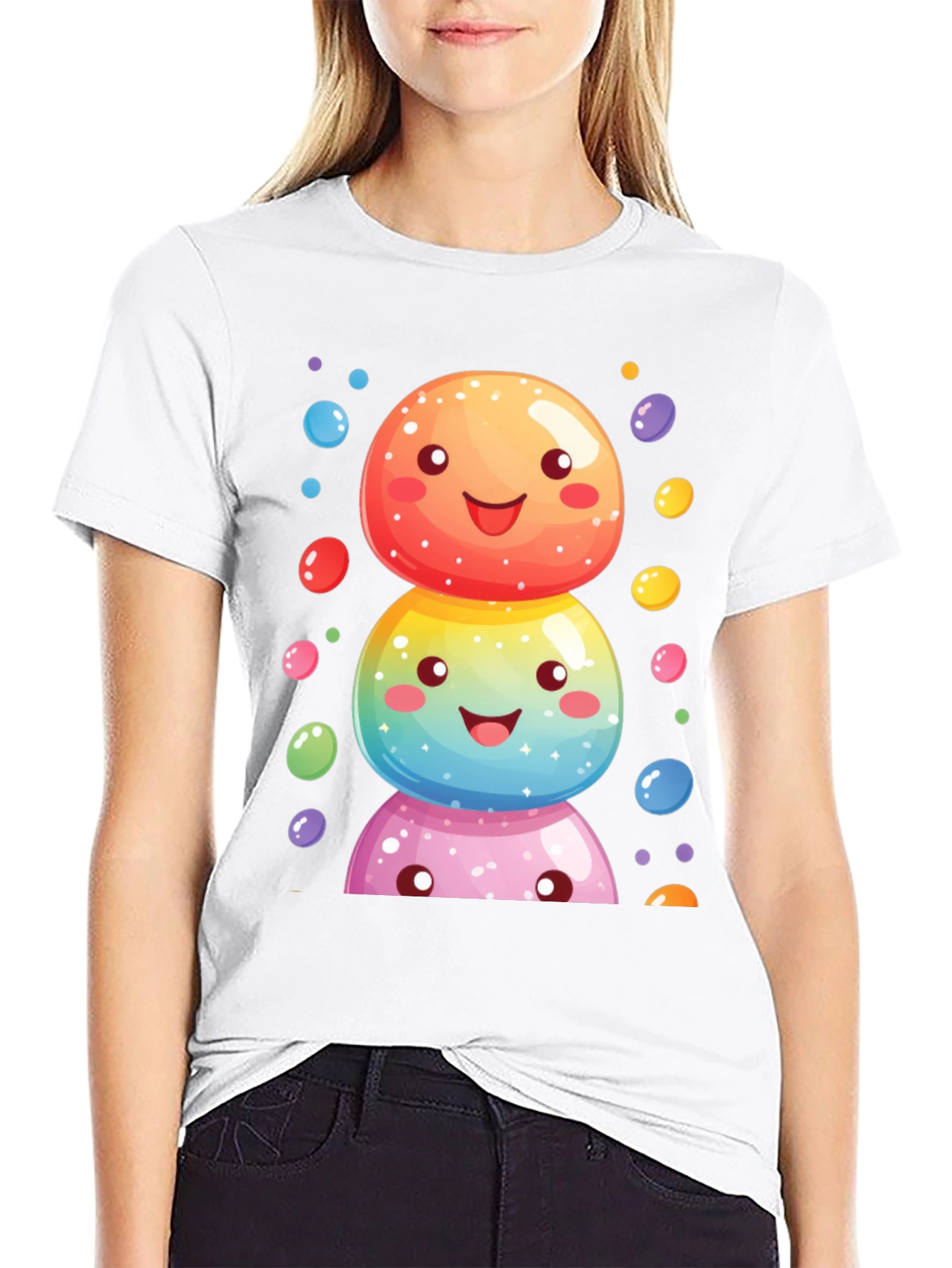 Whimsical Candy Stack Graphic Tee - Black