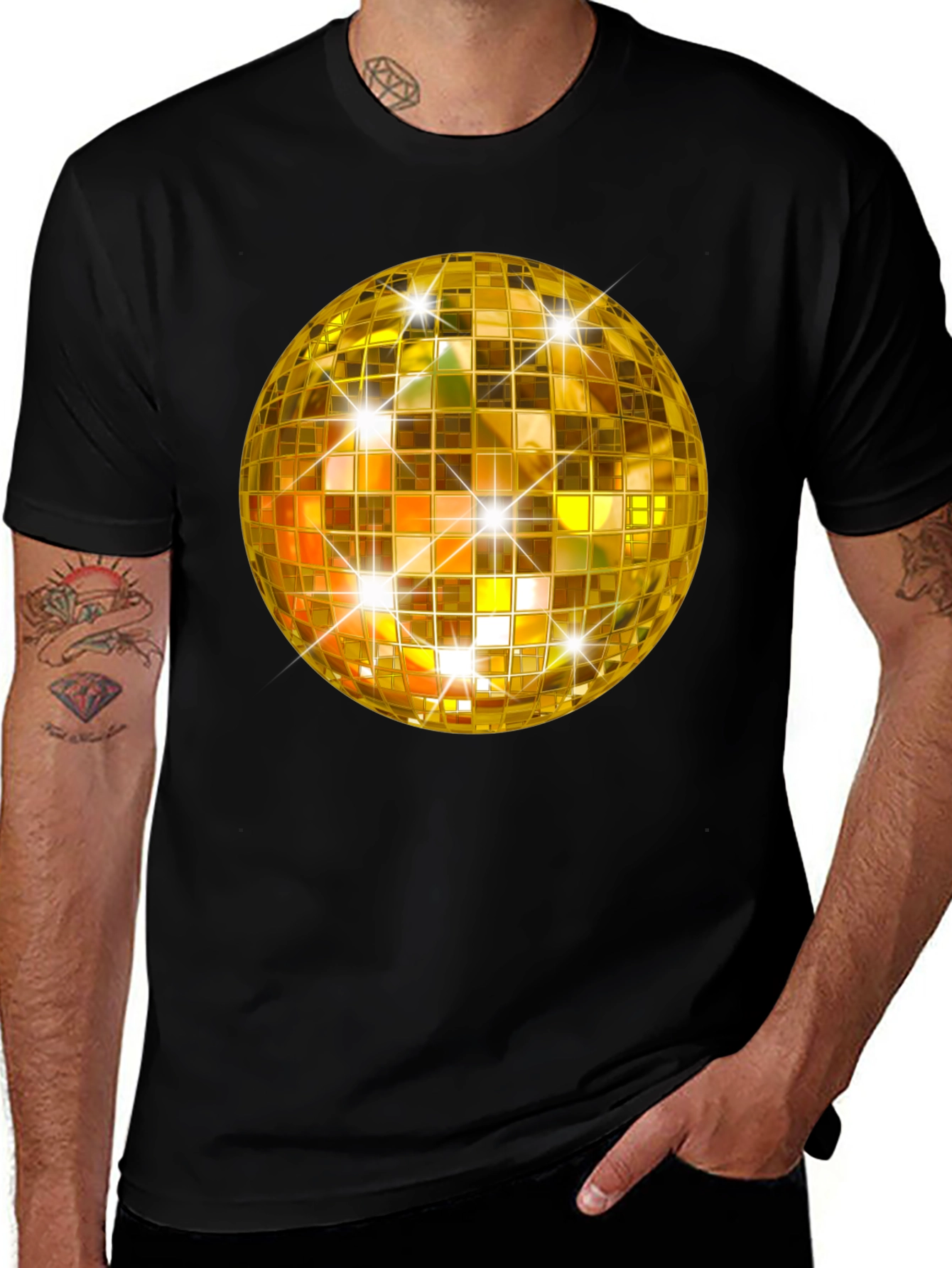 Golden Disco Ball T-Shirt - Sparkly Party Style