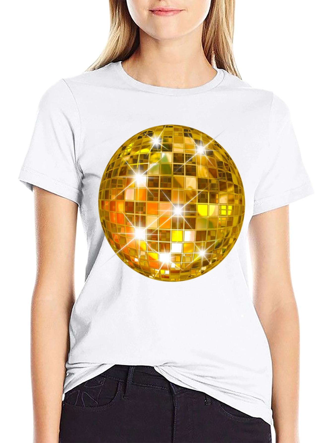 Golden Disco Ball T-Shirt - Sparkly Party Style