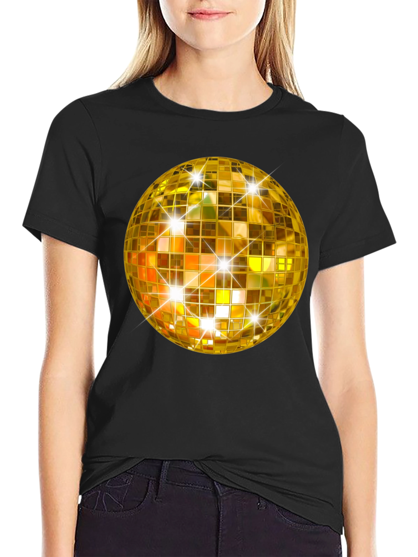 Golden Disco Ball T-Shirt - Sparkly Party Style