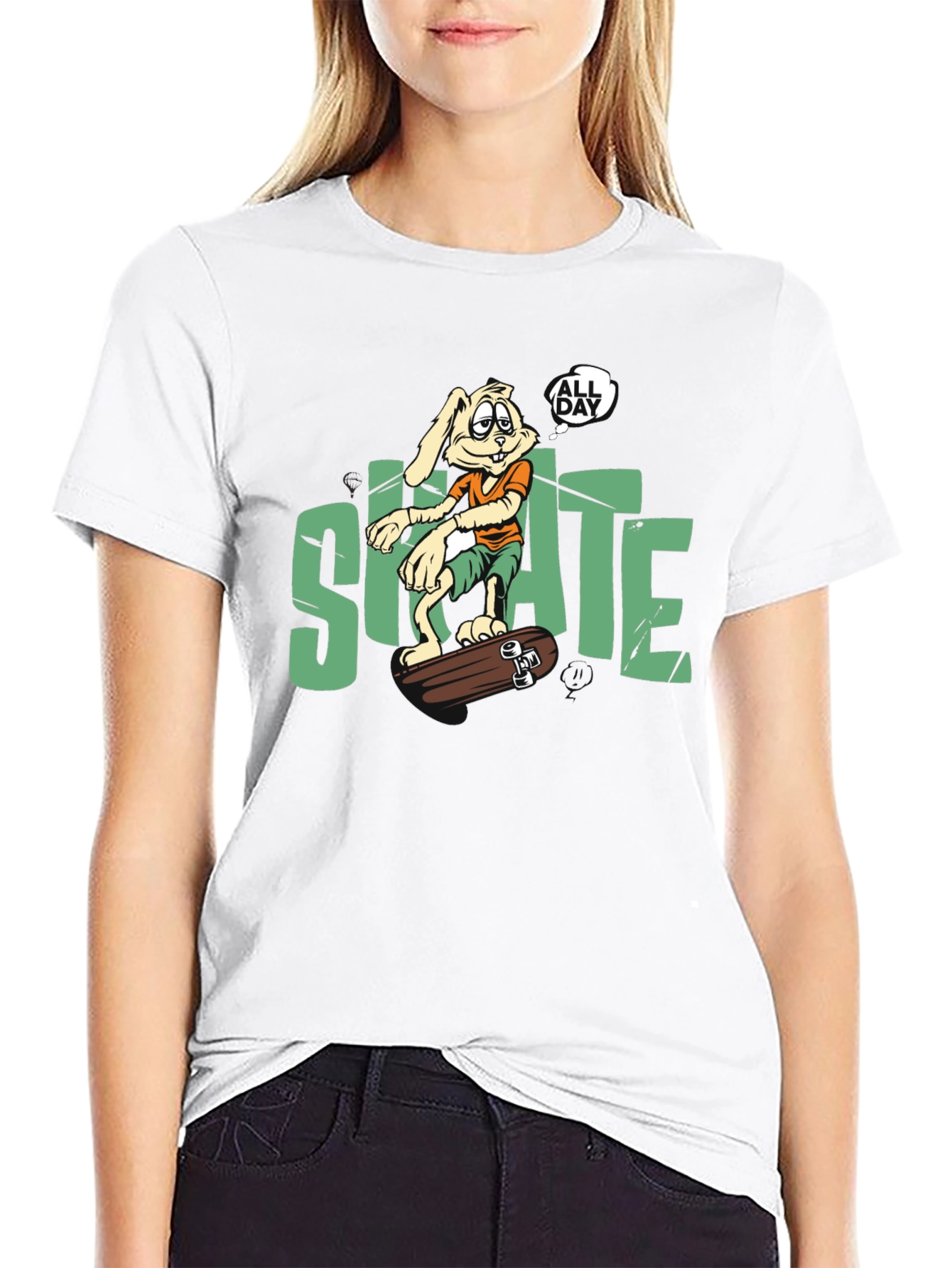 Skate All Day T-Shirt: Bunny Skateboarder