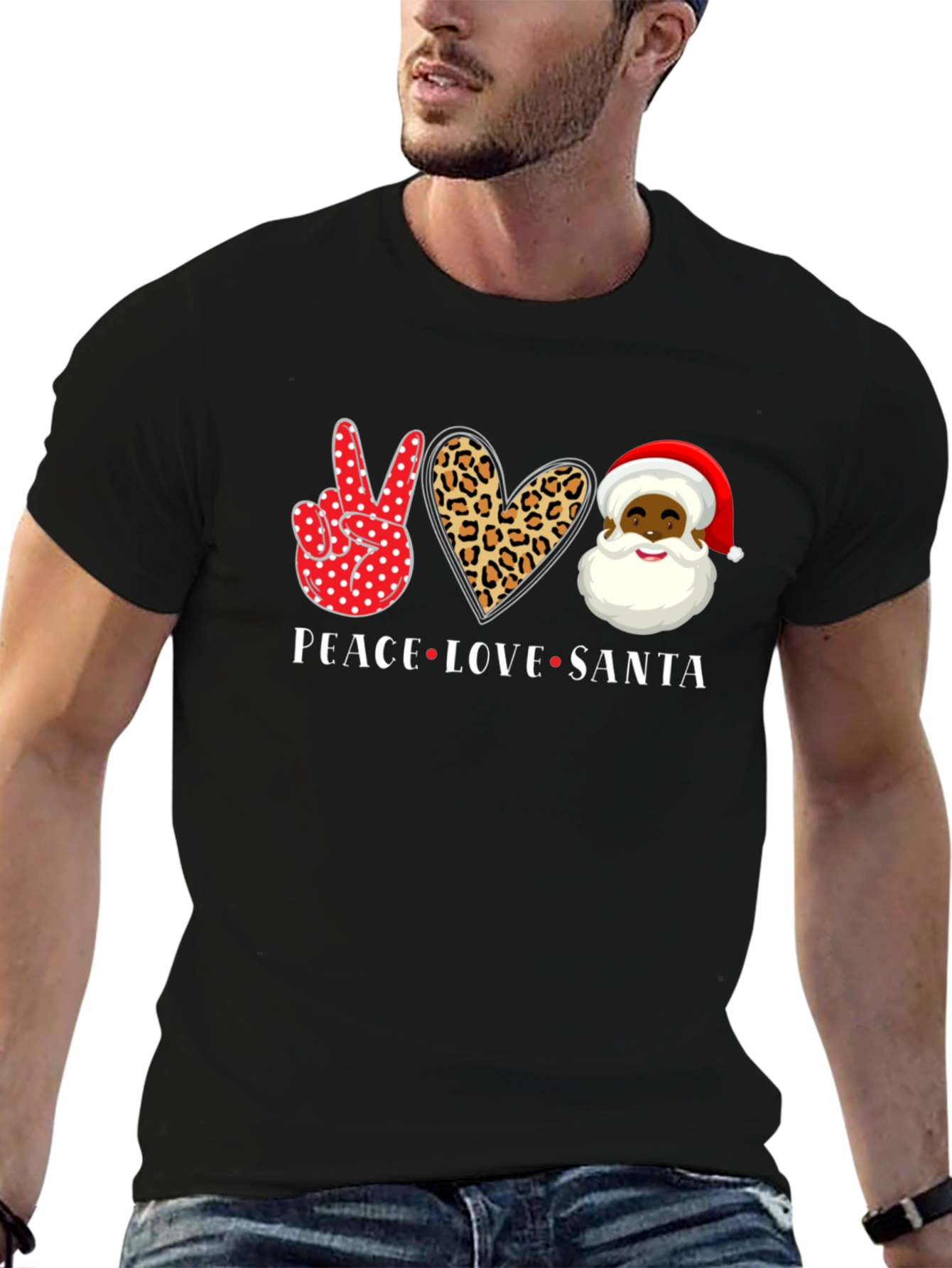 Peace Love Santa Black T-Shirt