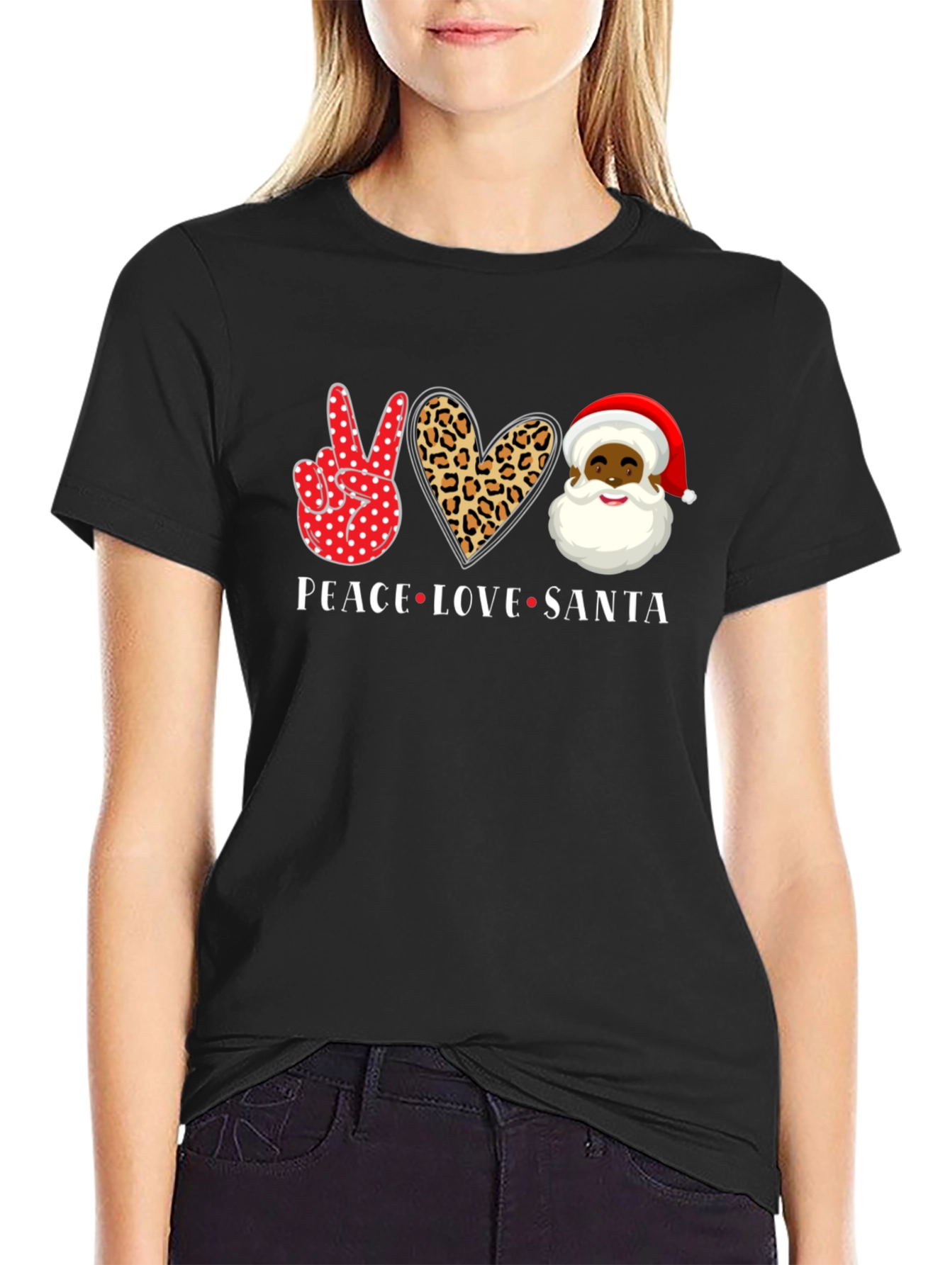 Peace Love Santa Black T-Shirt
