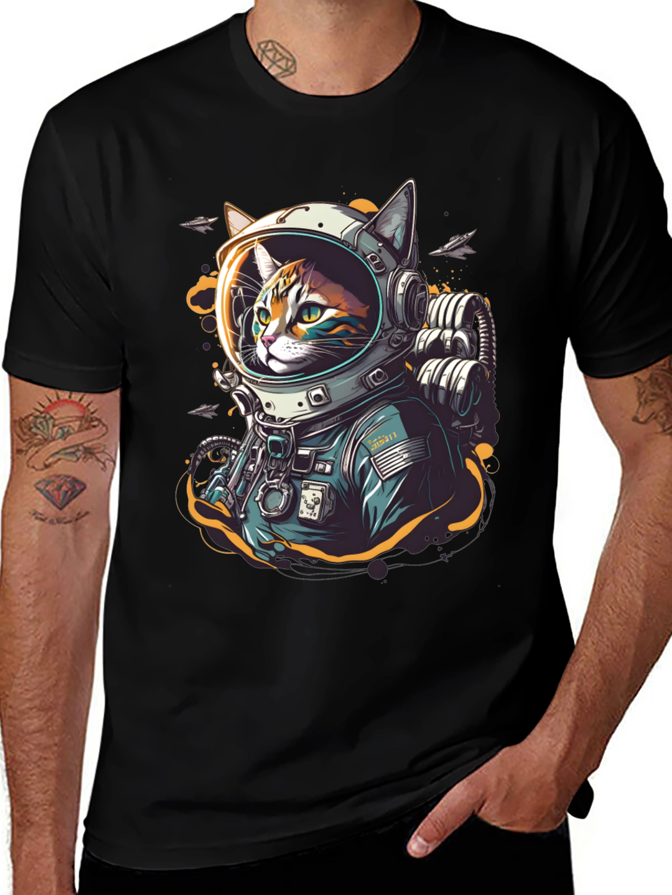 Cool Cat Astronaut Graphic T-Shirt