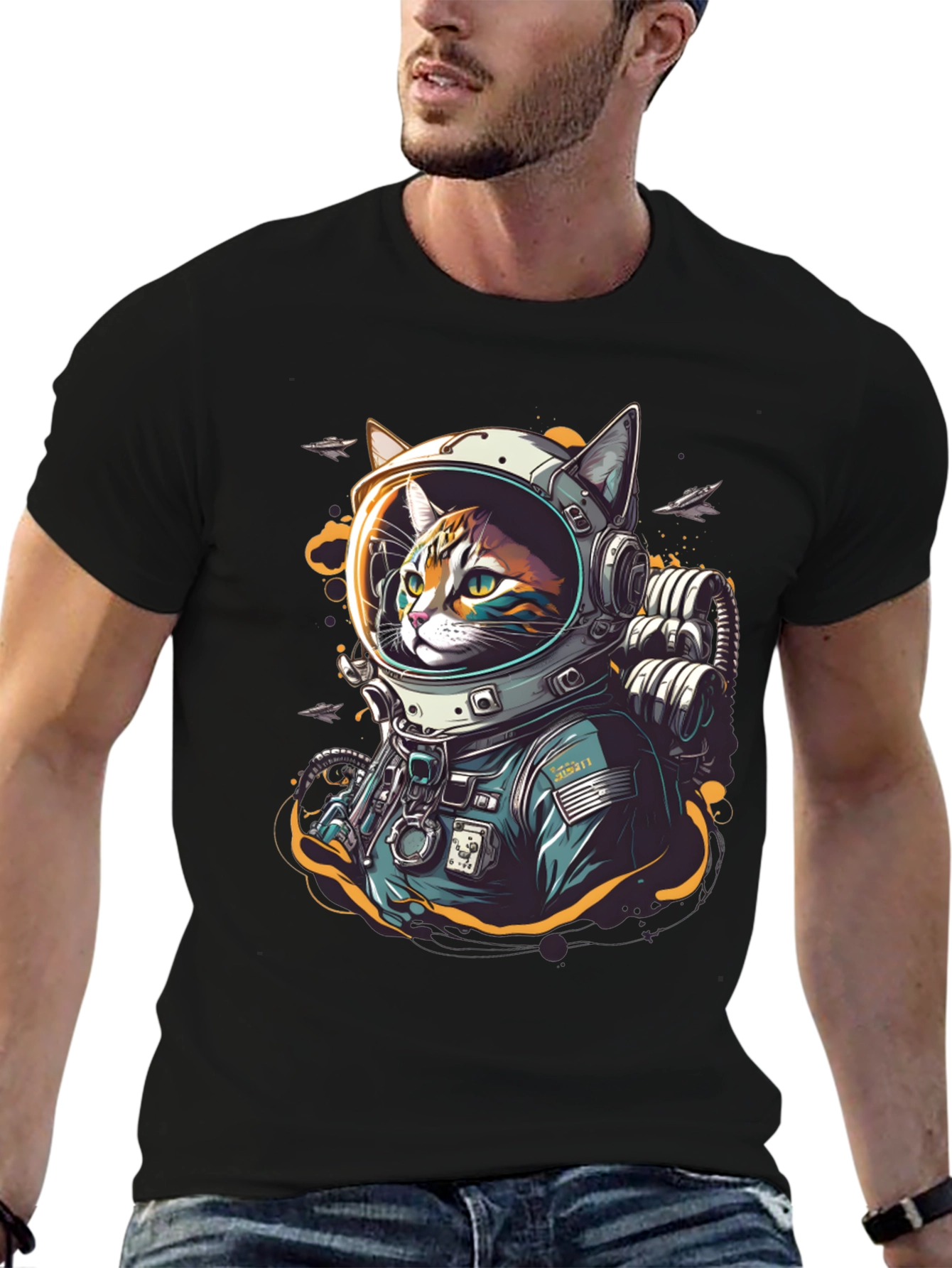 Cool Cat Astronaut Graphic T-Shirt