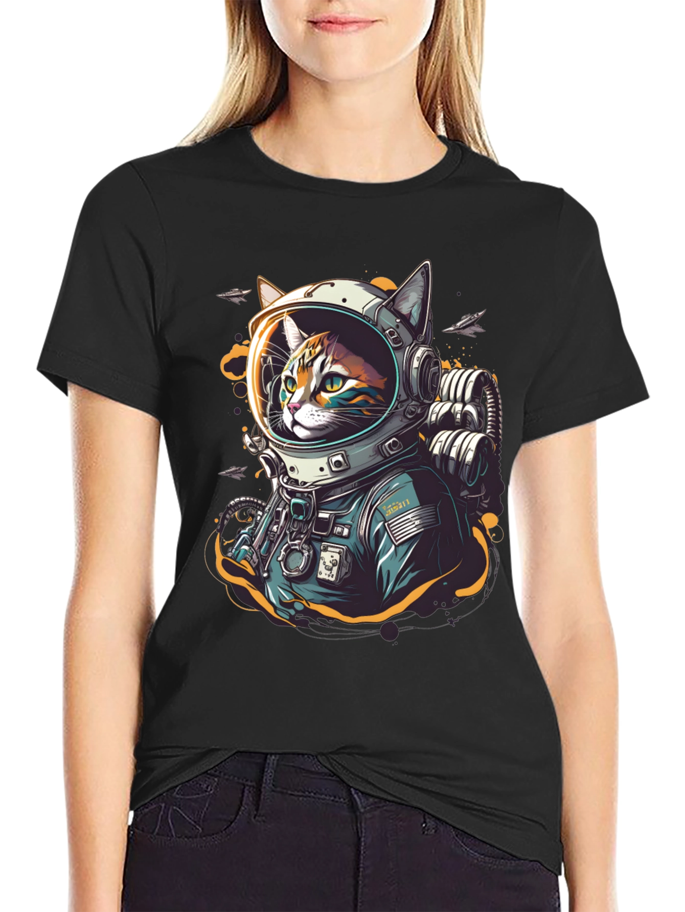 Cool Cat Astronaut Graphic T-Shirt
