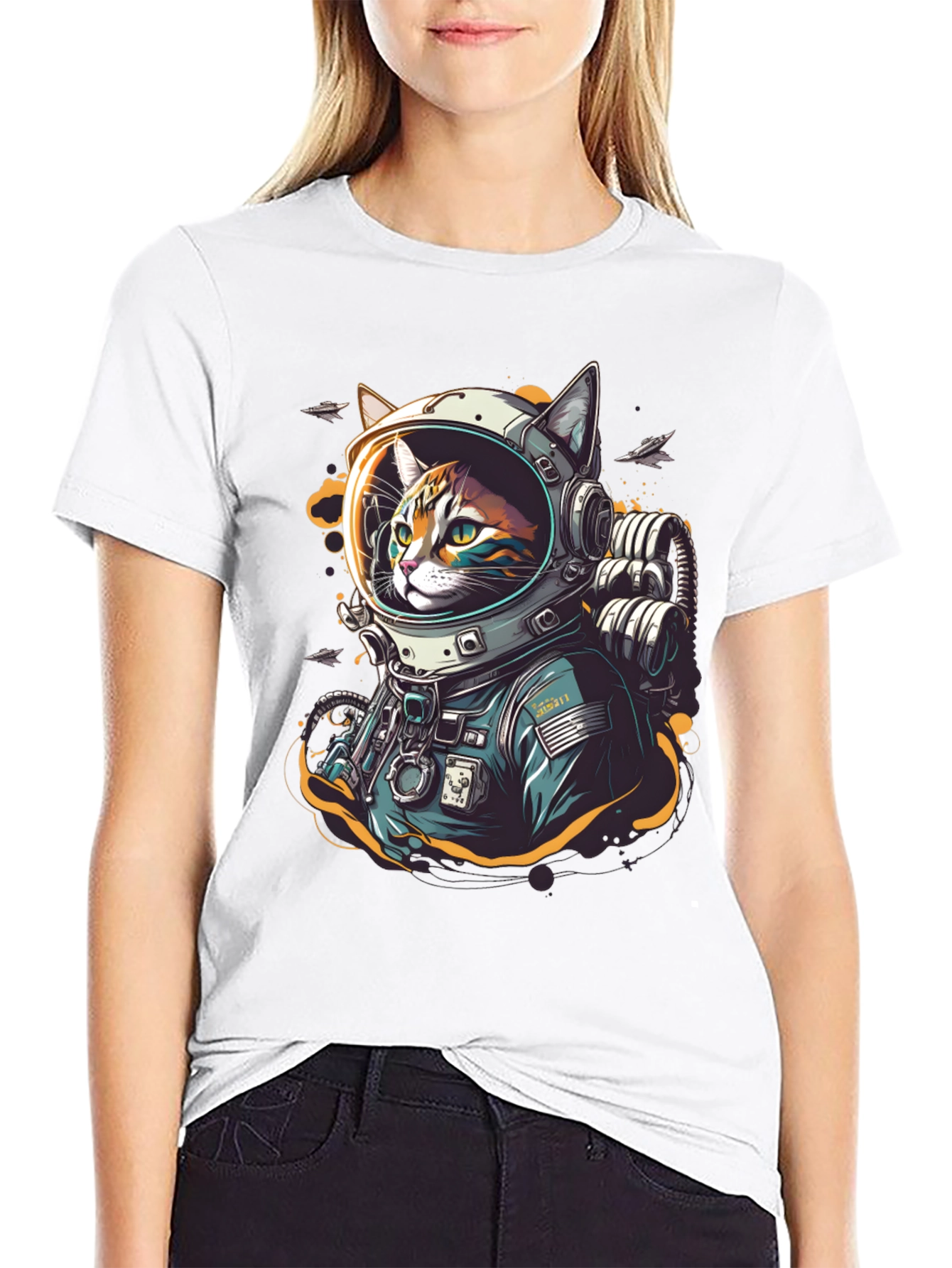 Cool Cat Astronaut Graphic T-Shirt