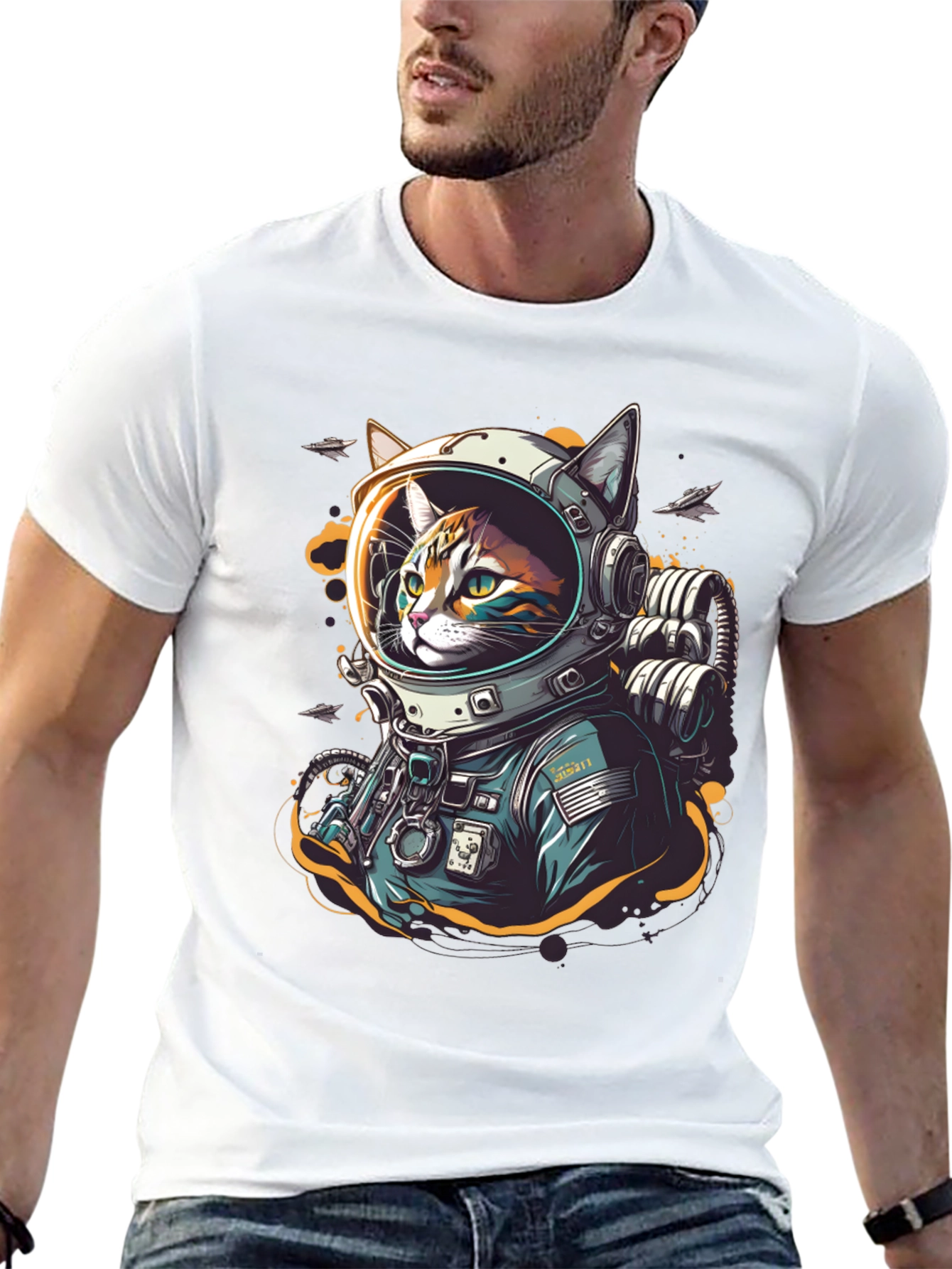 Cool Cat Astronaut Graphic T-Shirt
