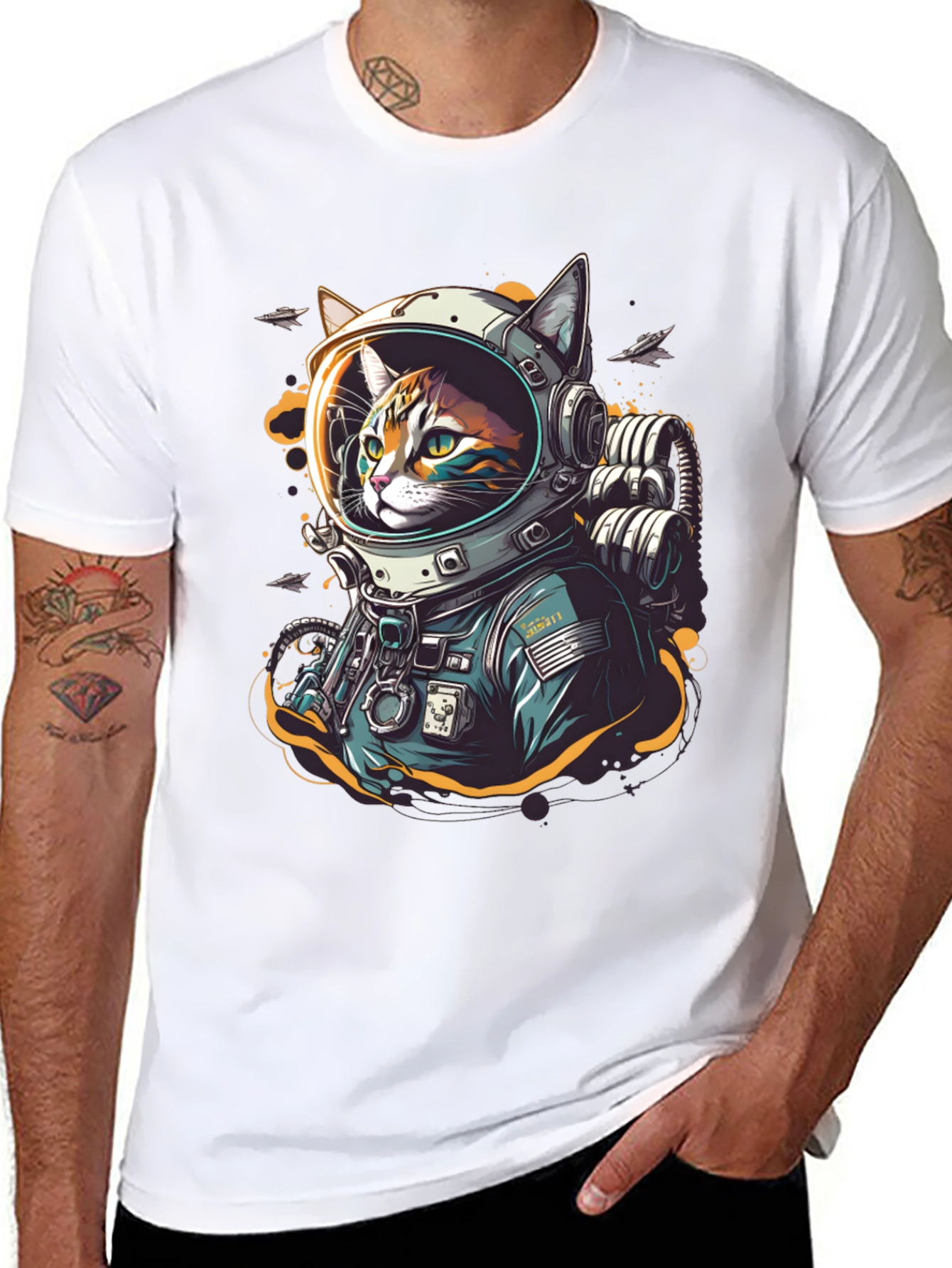 Cool Cat Astronaut Graphic T-Shirt