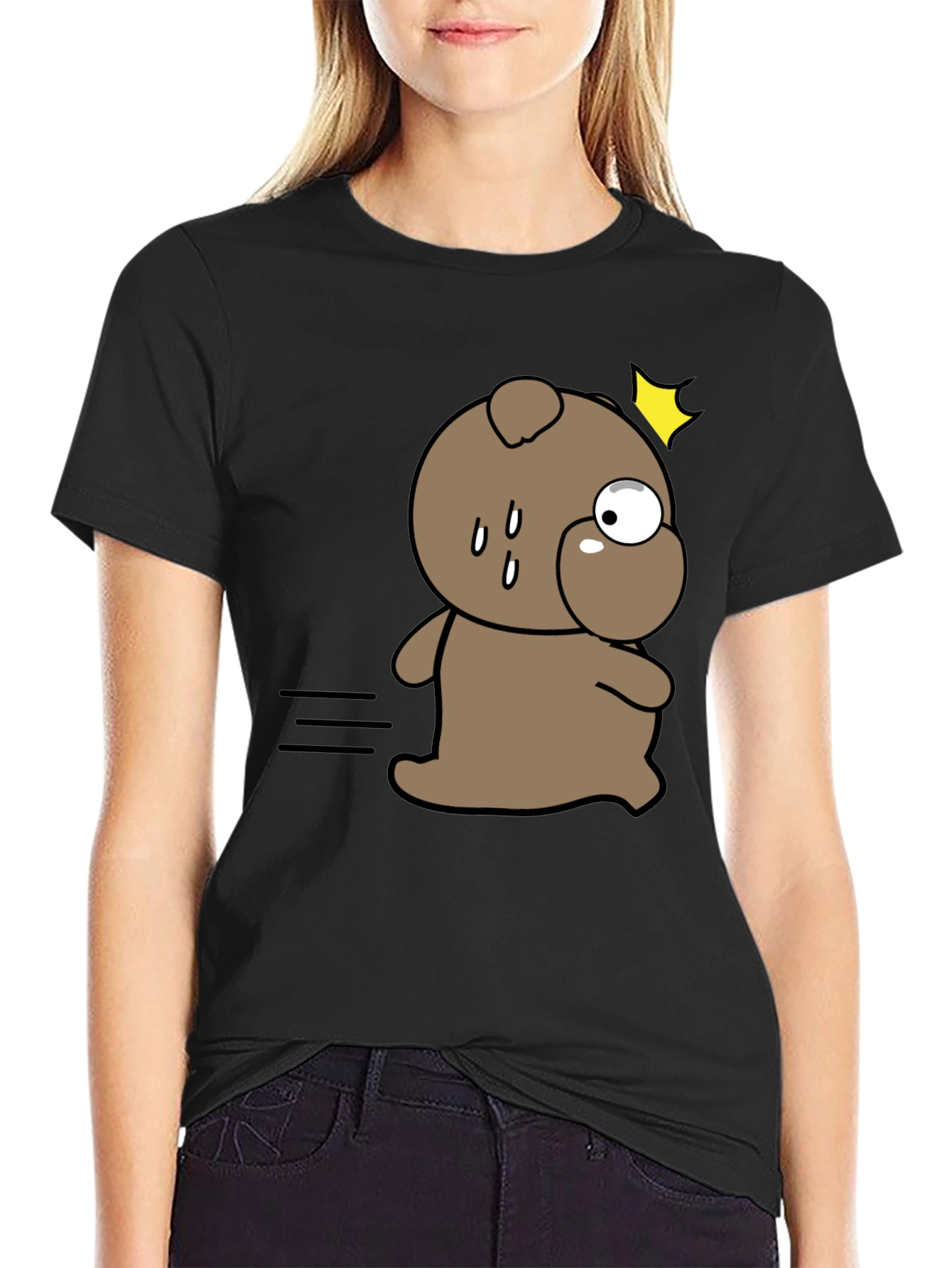 Funny Cartoon Dog Black T-Shirt