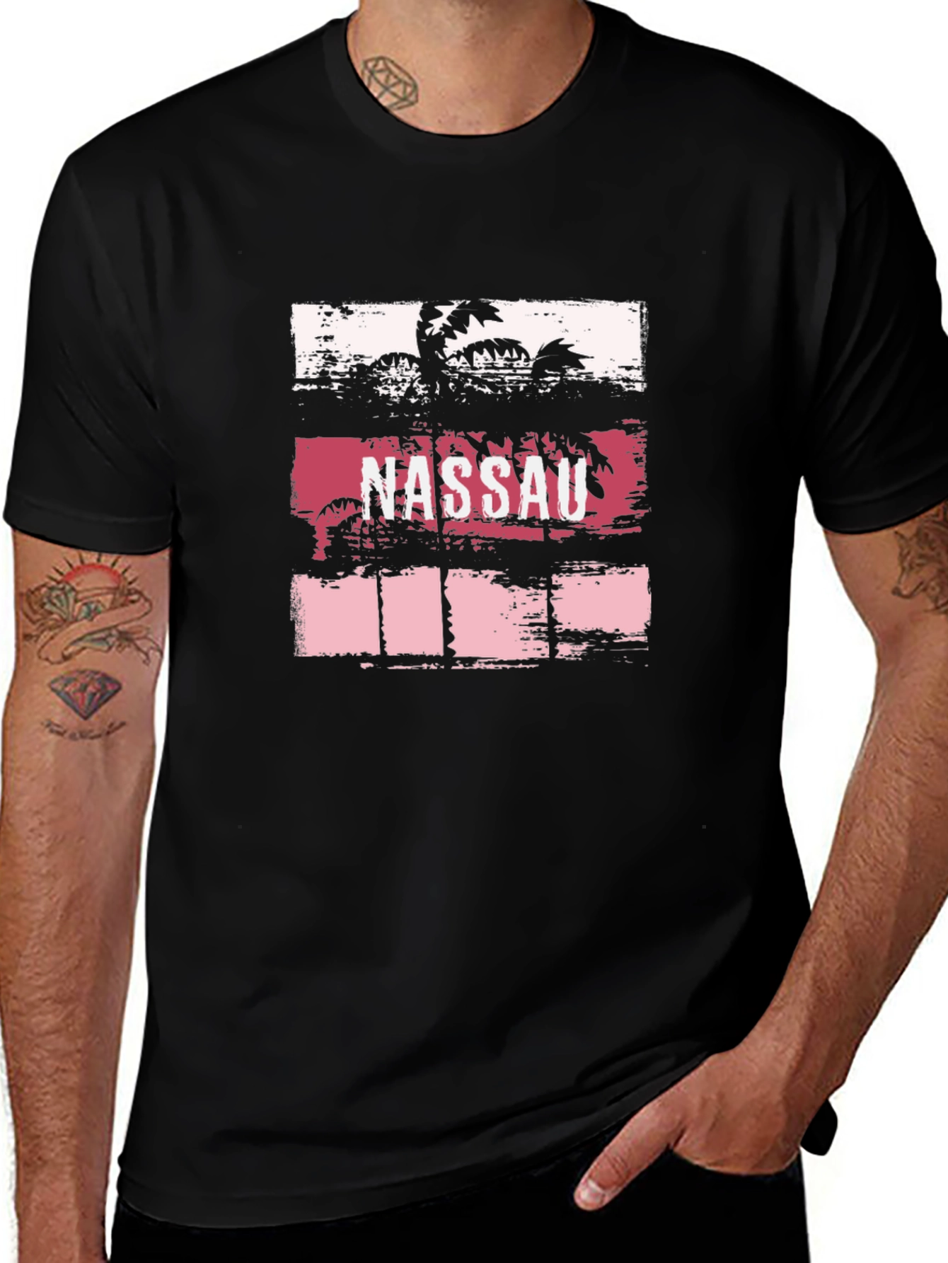 Nassau Palm Tree Graphic Tee - Black Cotton T-Shirt