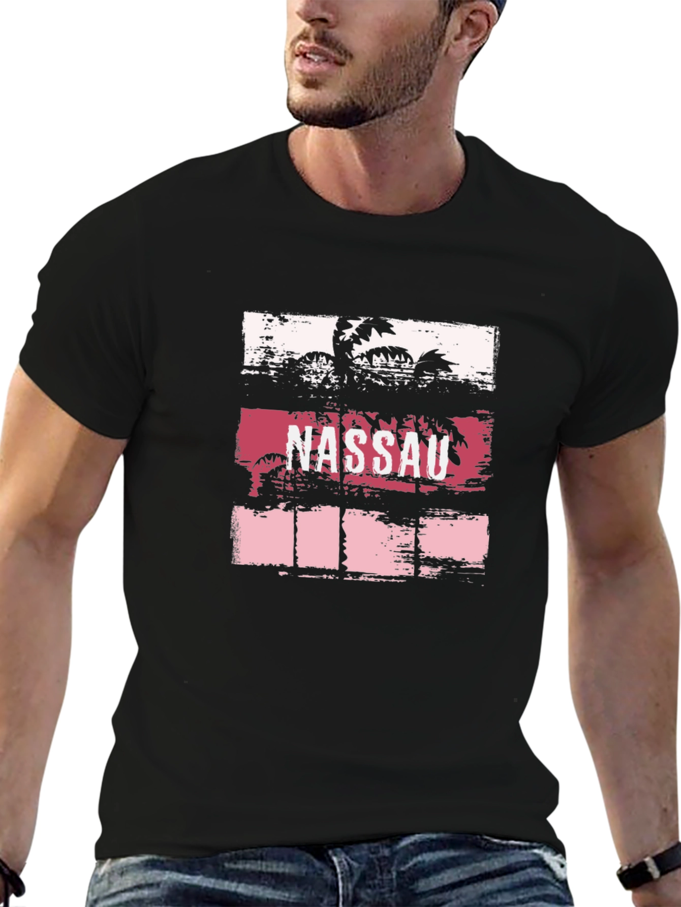 Nassau Palm Tree Graphic Tee - Black Cotton T-Shirt