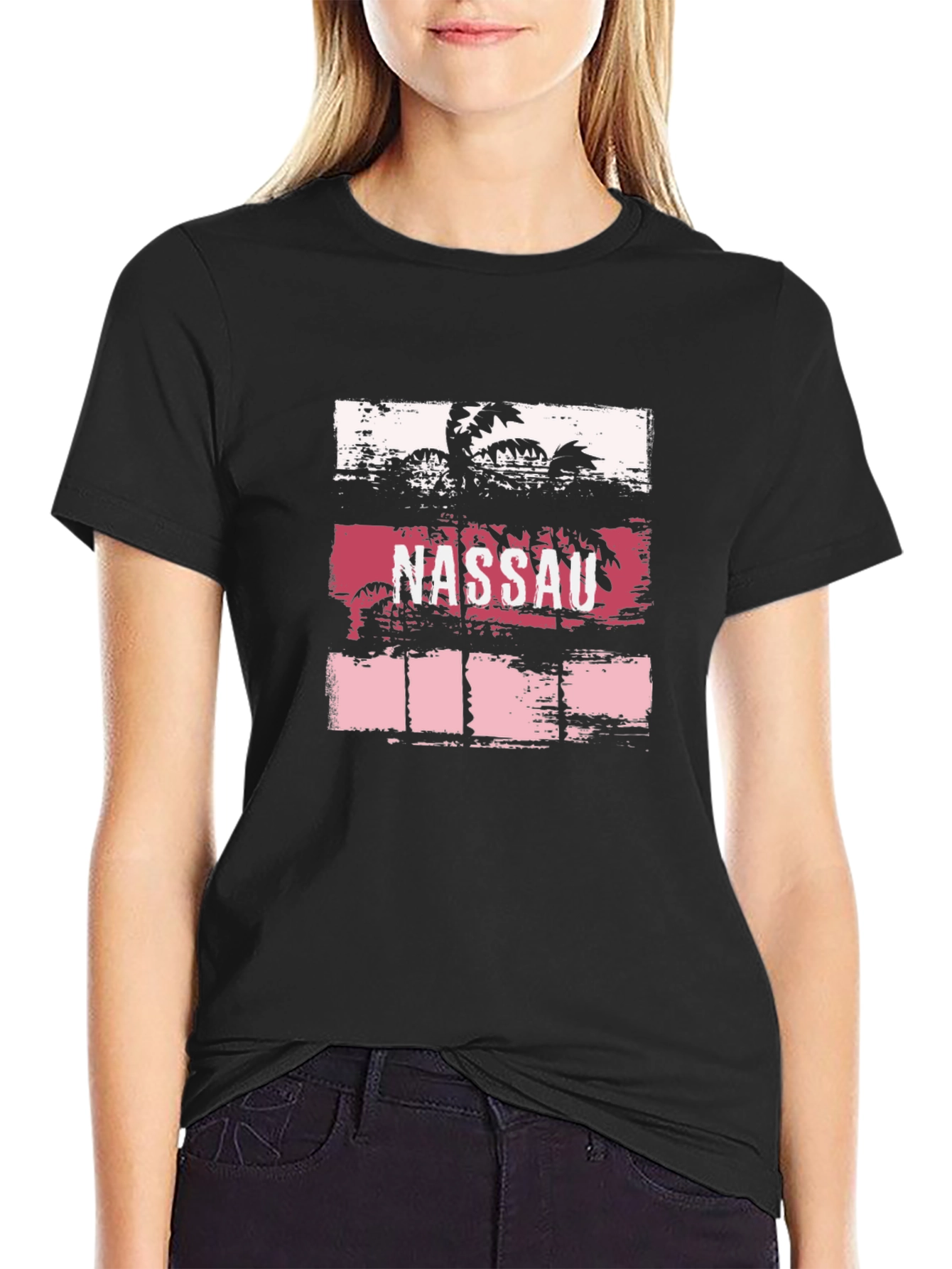 Nassau Palm Tree Graphic Tee - Black Cotton T-Shirt
