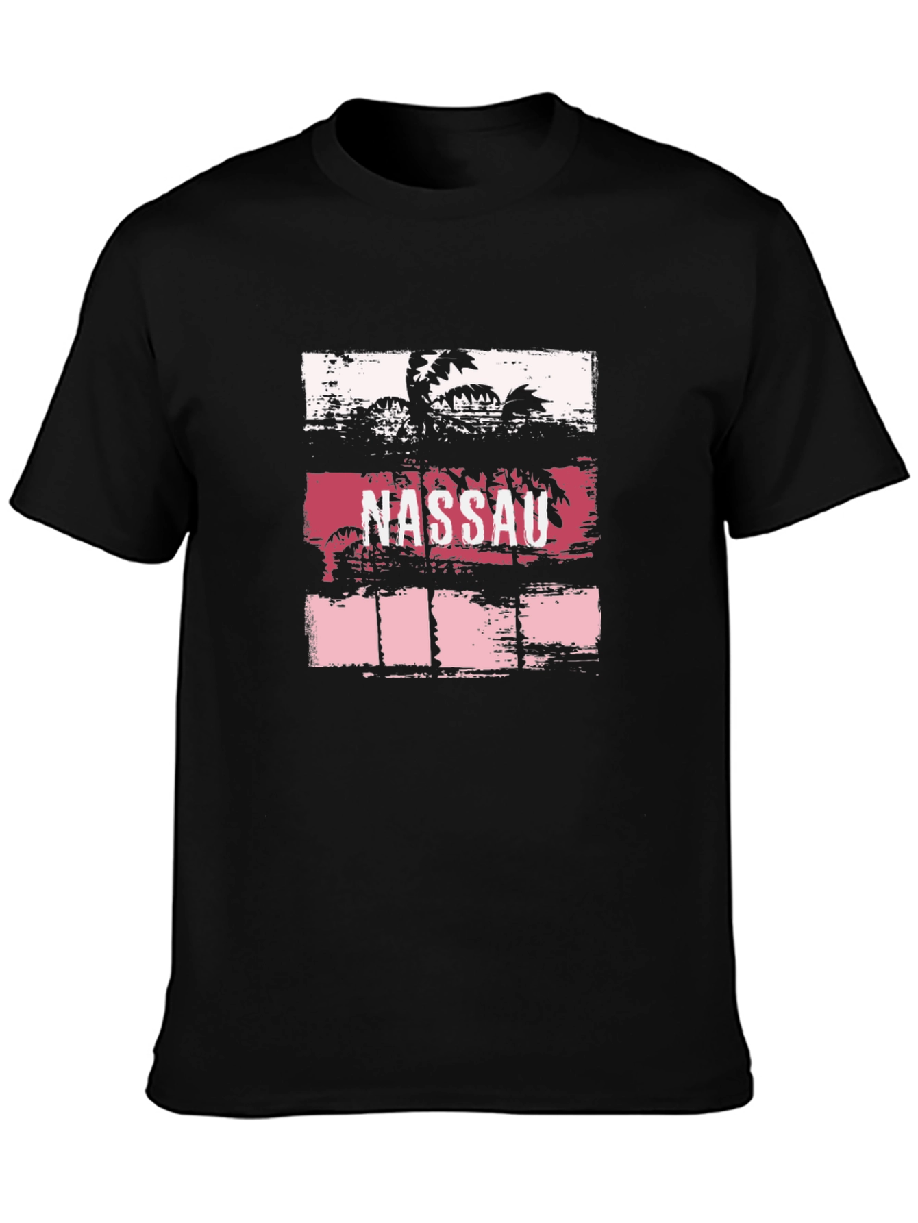 Nassau Palm Tree Graphic Tee - Black Cotton T-Shirt