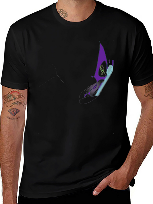 Mens Black Graphic T-Shirt - Purple Butterfly Design