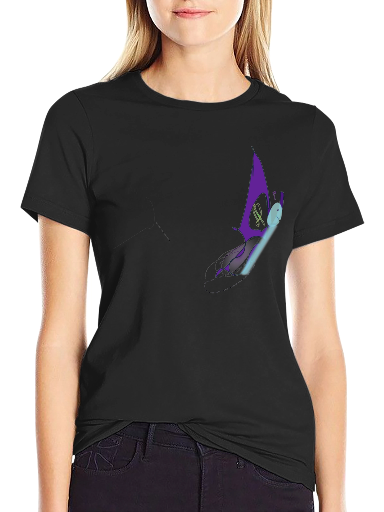 Mens Black Graphic T-Shirt - Purple Butterfly Design