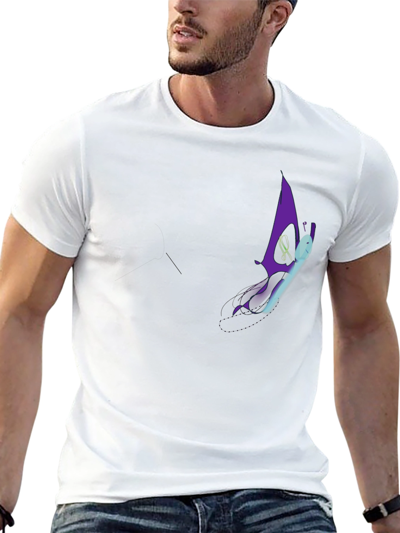 Mens Black Graphic T-Shirt - Purple Butterfly Design