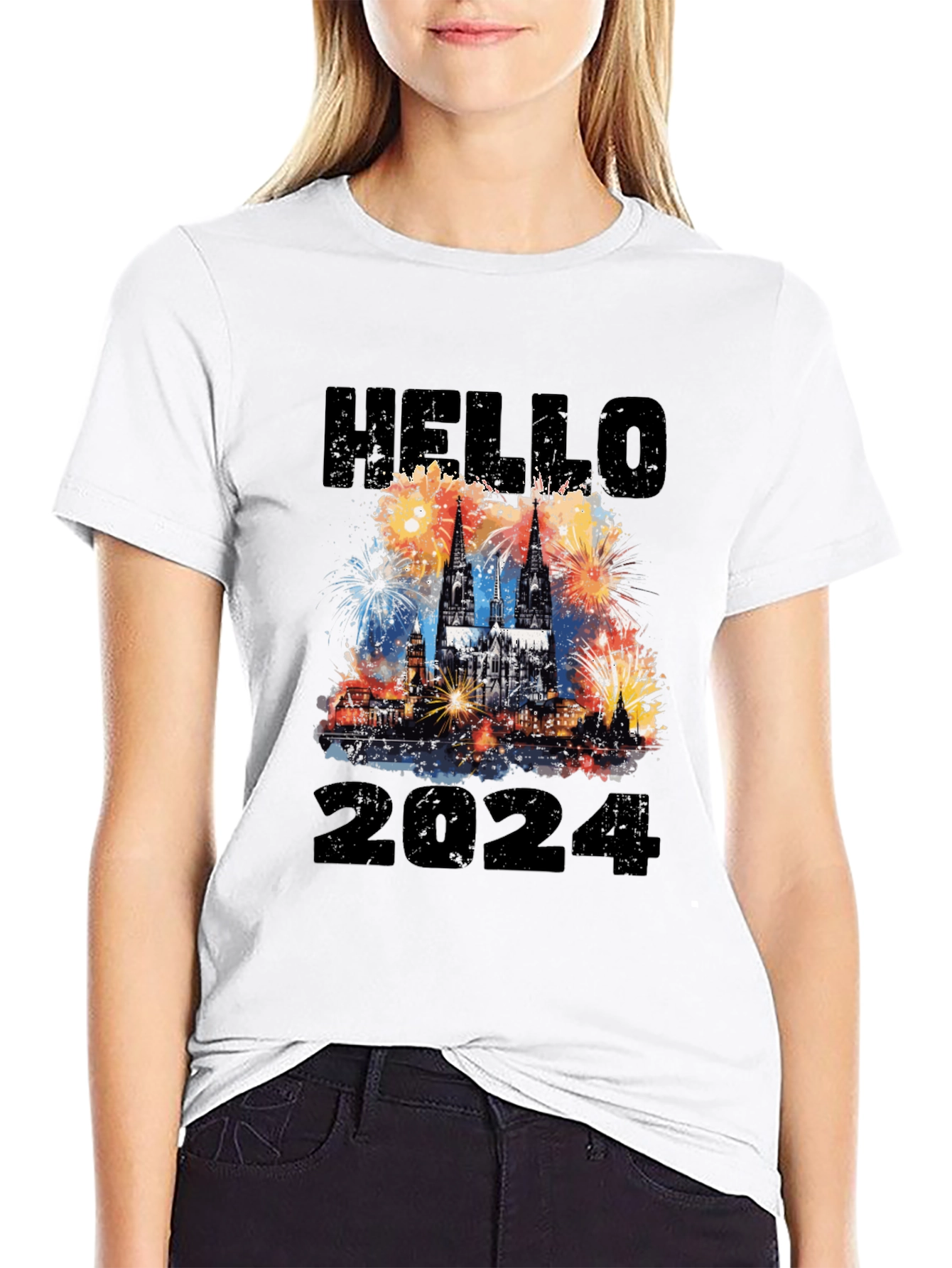 Hello 2024 Cologne Cathedral Fireworks T-Shirt