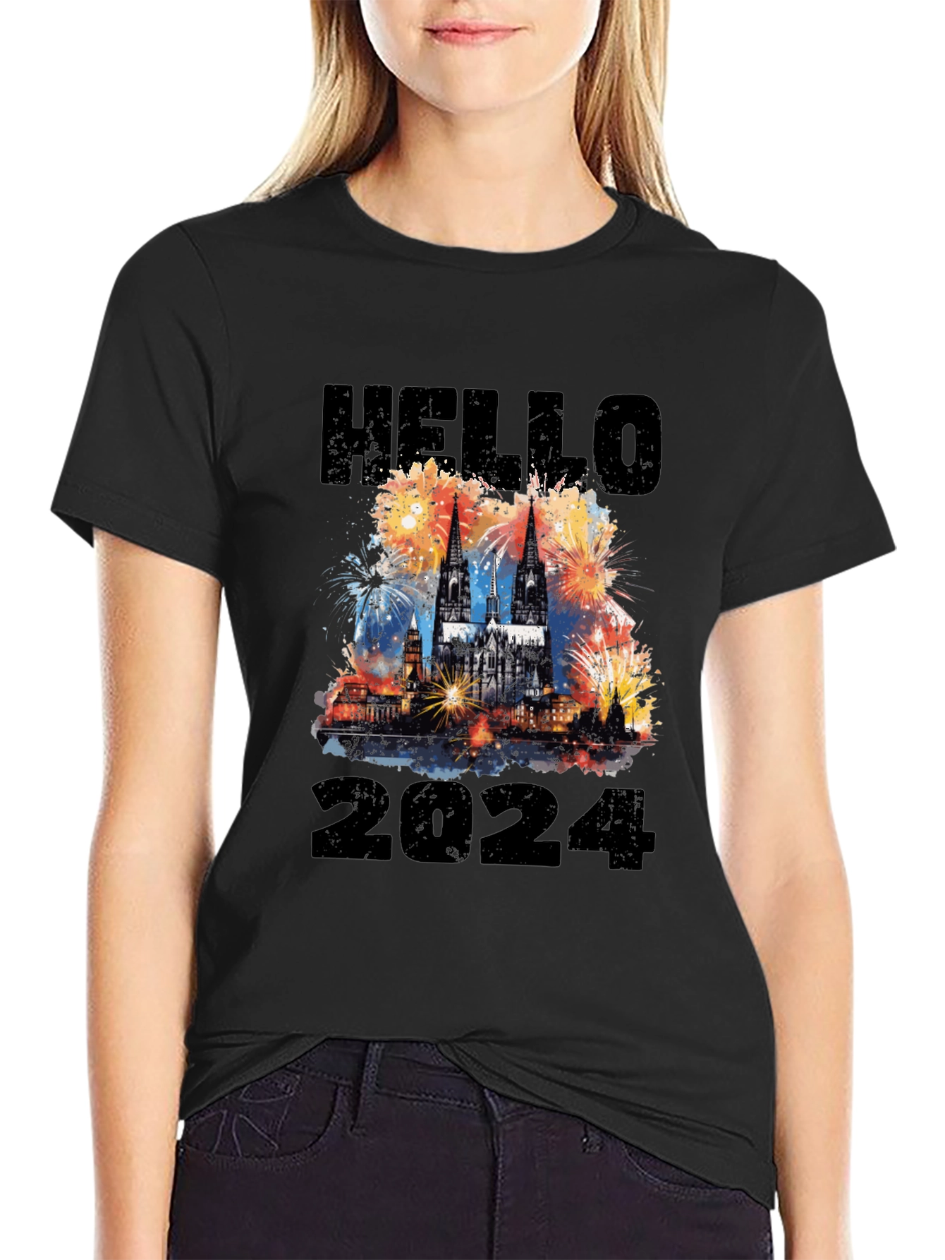 Hello 2024 Cologne Cathedral Fireworks T-Shirt