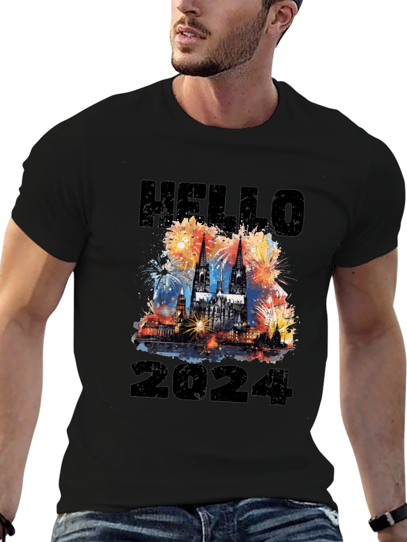 Hello 2024 Cologne Cathedral Fireworks T-Shirt
