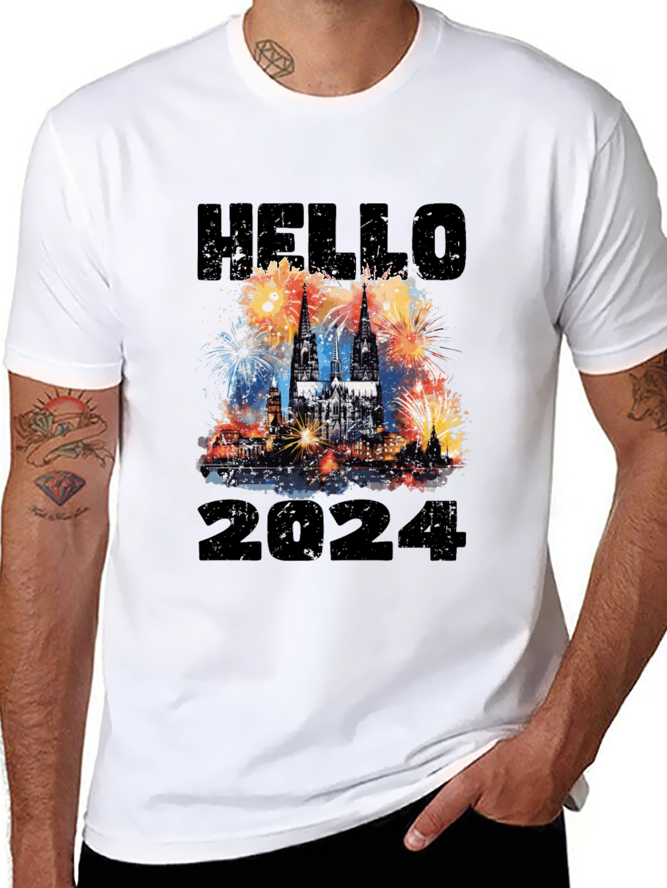 Hello 2024 Cologne Cathedral Fireworks T-Shirt