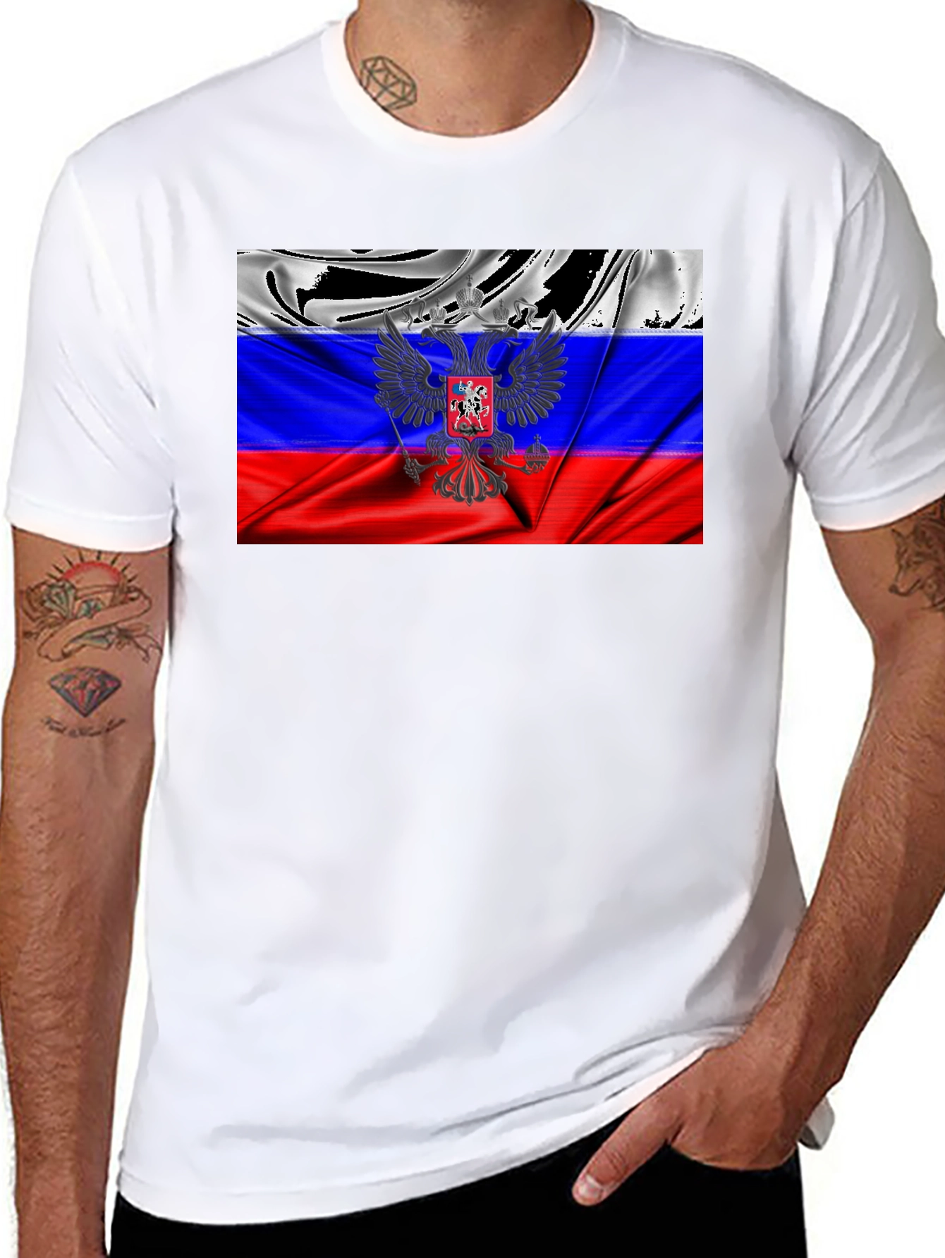 Russian Flag T-Shirt - Patriotic Eagle Design