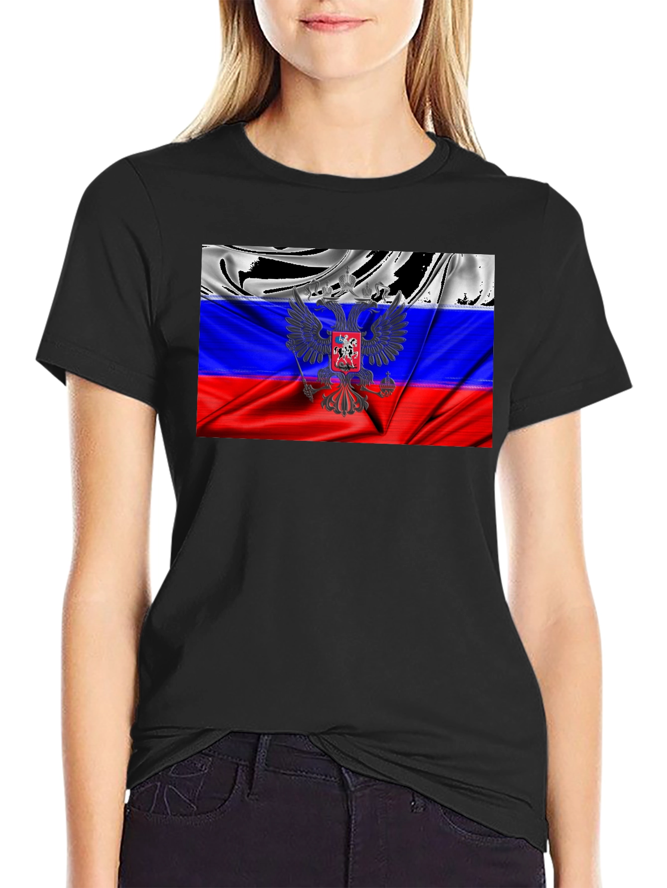 Russian Flag T-Shirt - Patriotic Eagle Design