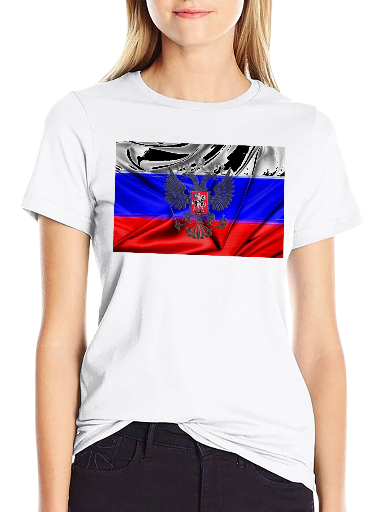 Russian Flag T-Shirt - Patriotic Eagle Design