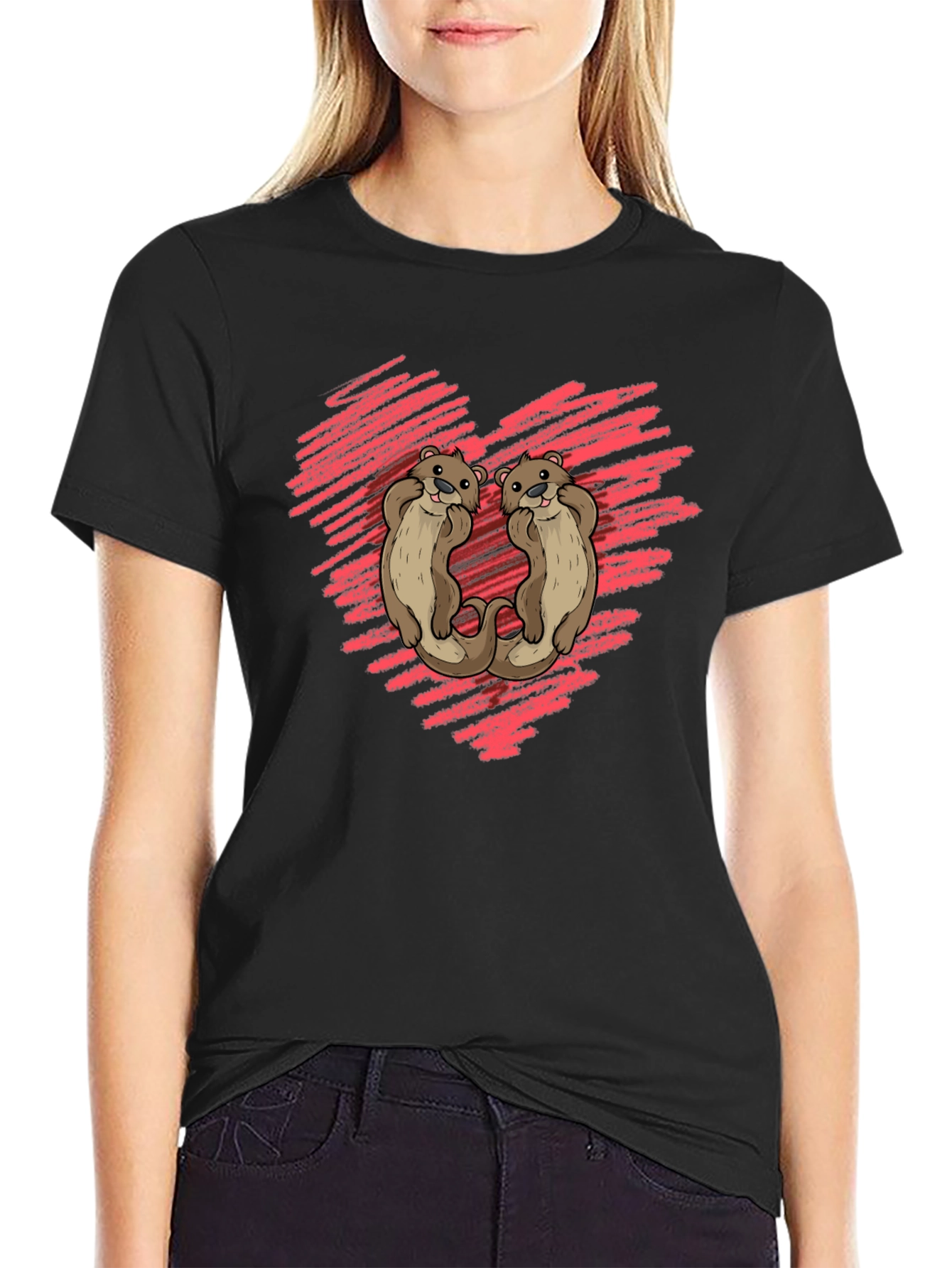 Otter Love Heart Graphic Tee - Soft Cotton Shirt