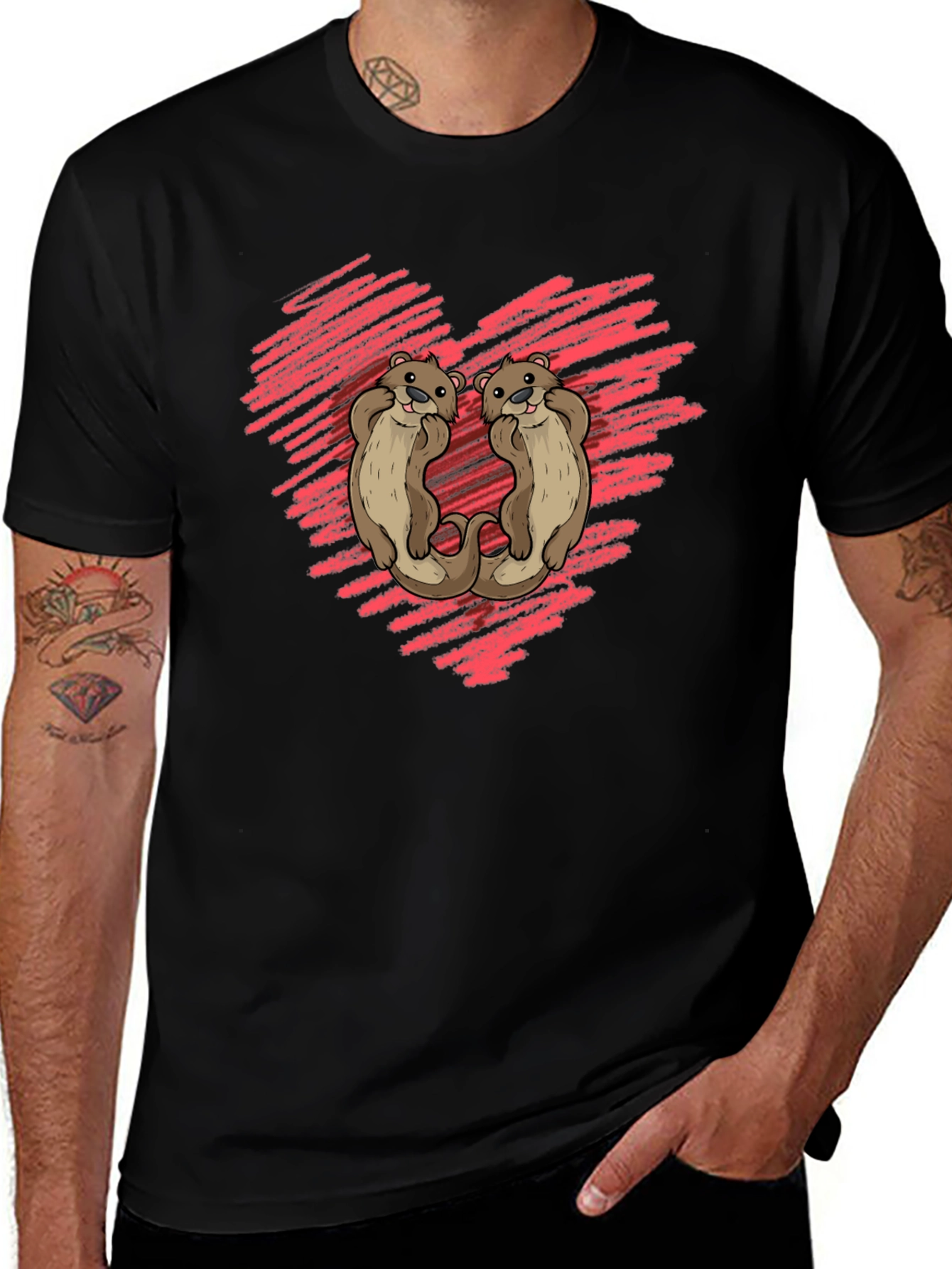 Otter Love Heart Graphic Tee - Soft Cotton Shirt