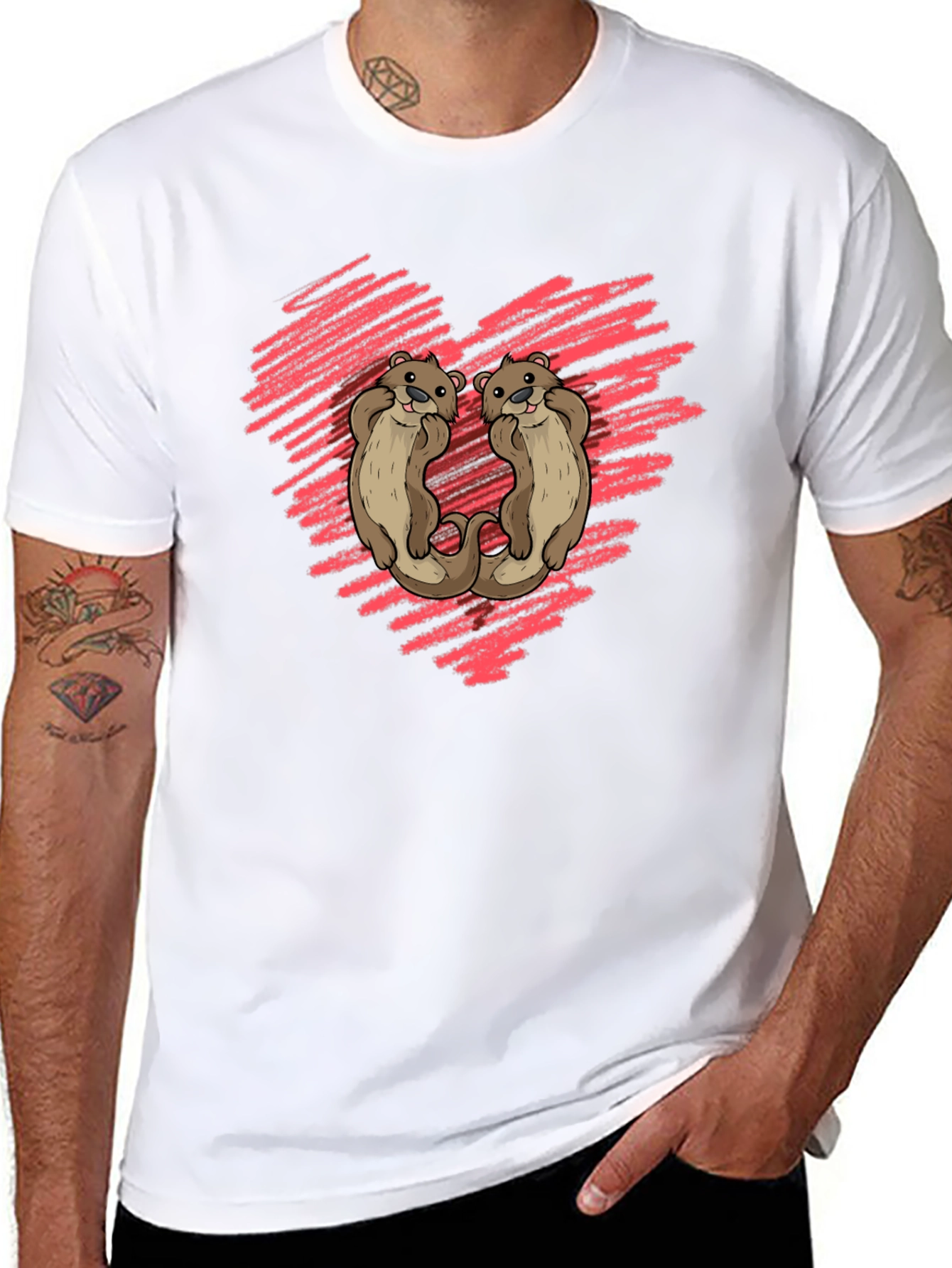 Otter Love Heart Graphic Tee - Soft Cotton Shirt