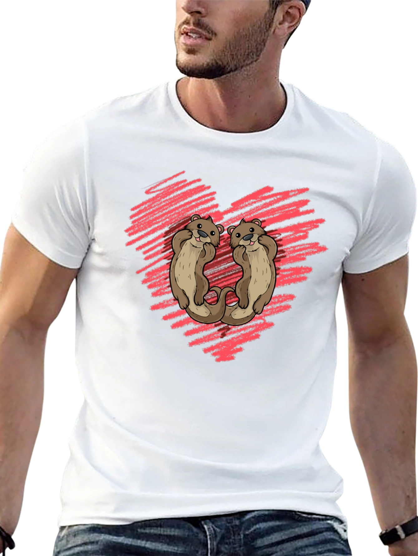 Otter Love Heart Graphic Tee - Soft Cotton Shirt