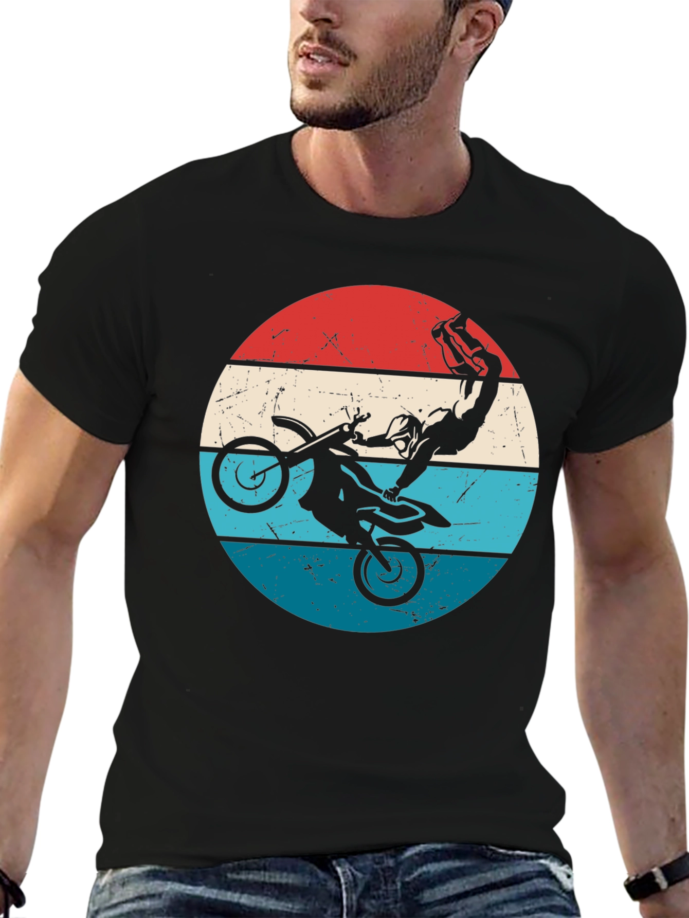 Motocross Stunt Graphic Tee - Retro Style