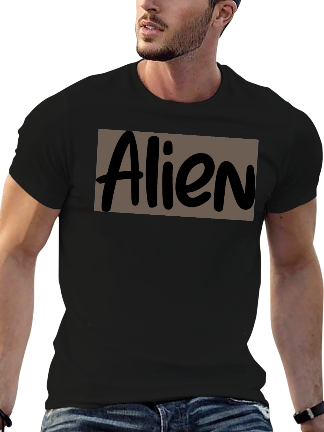 Alien Graphic Print Black Crew Neck T-Shirt