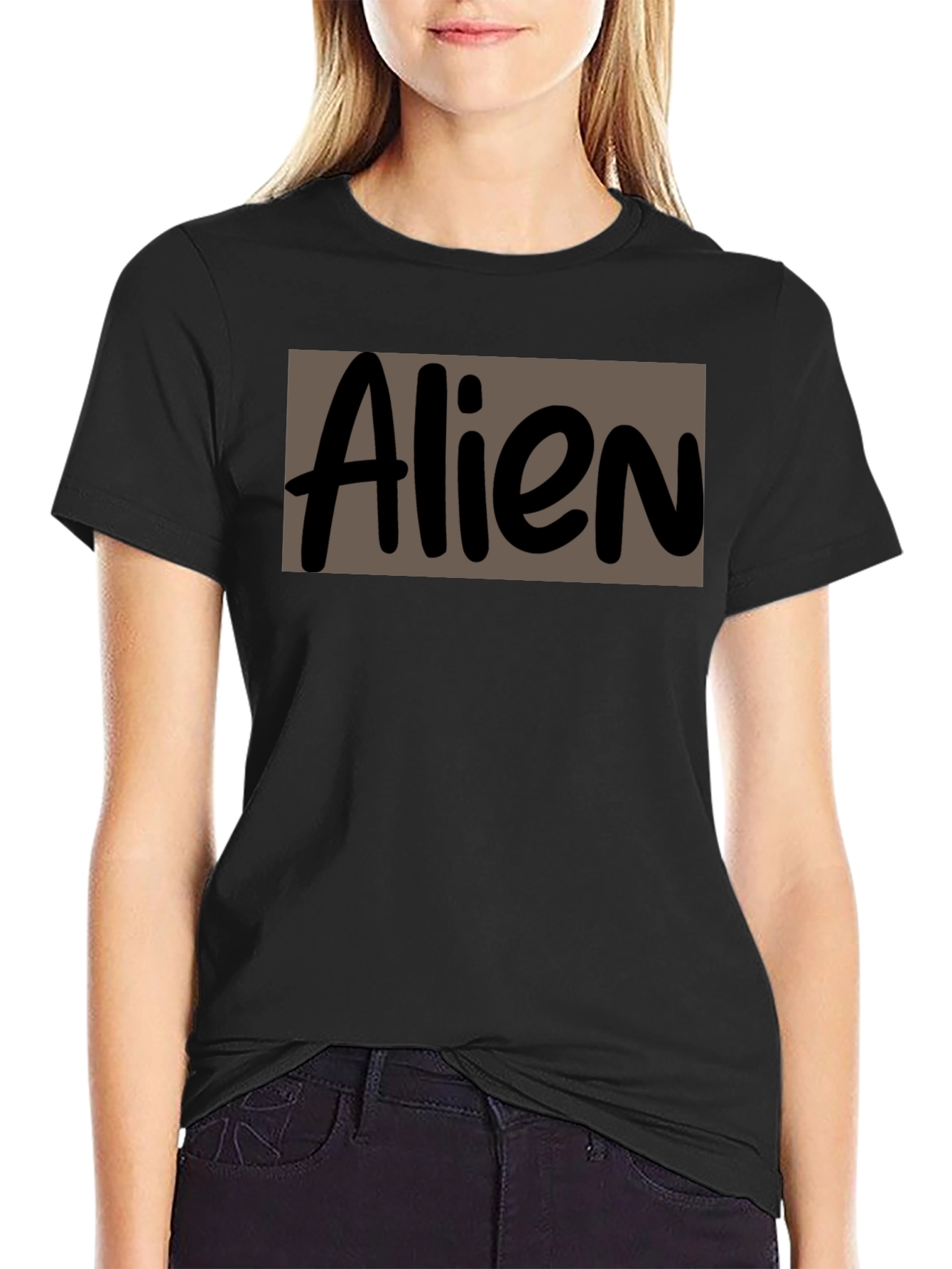Alien Graphic Print Black Crew Neck T-Shirt