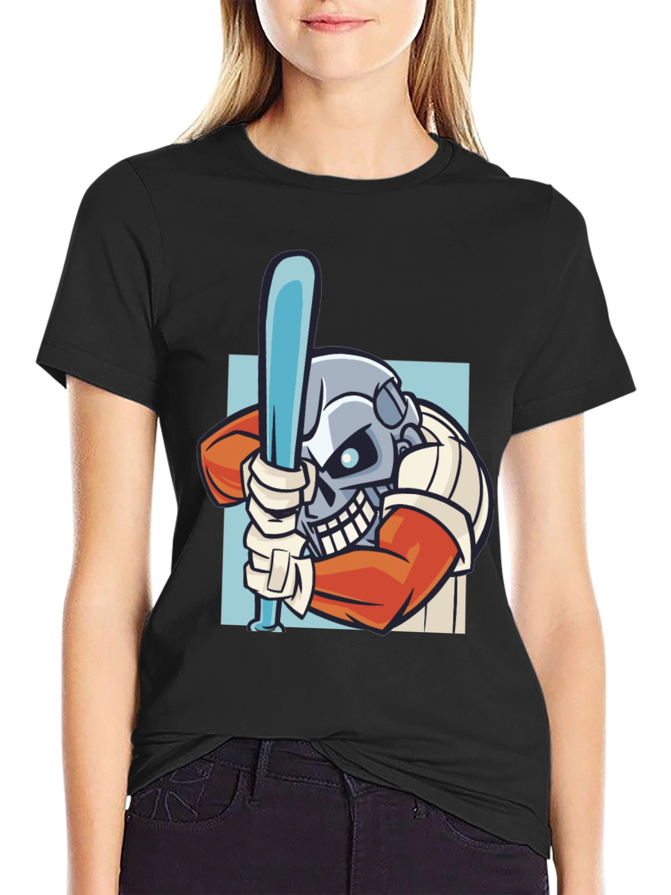 Skull Baseball Player Graphic T-Shirt