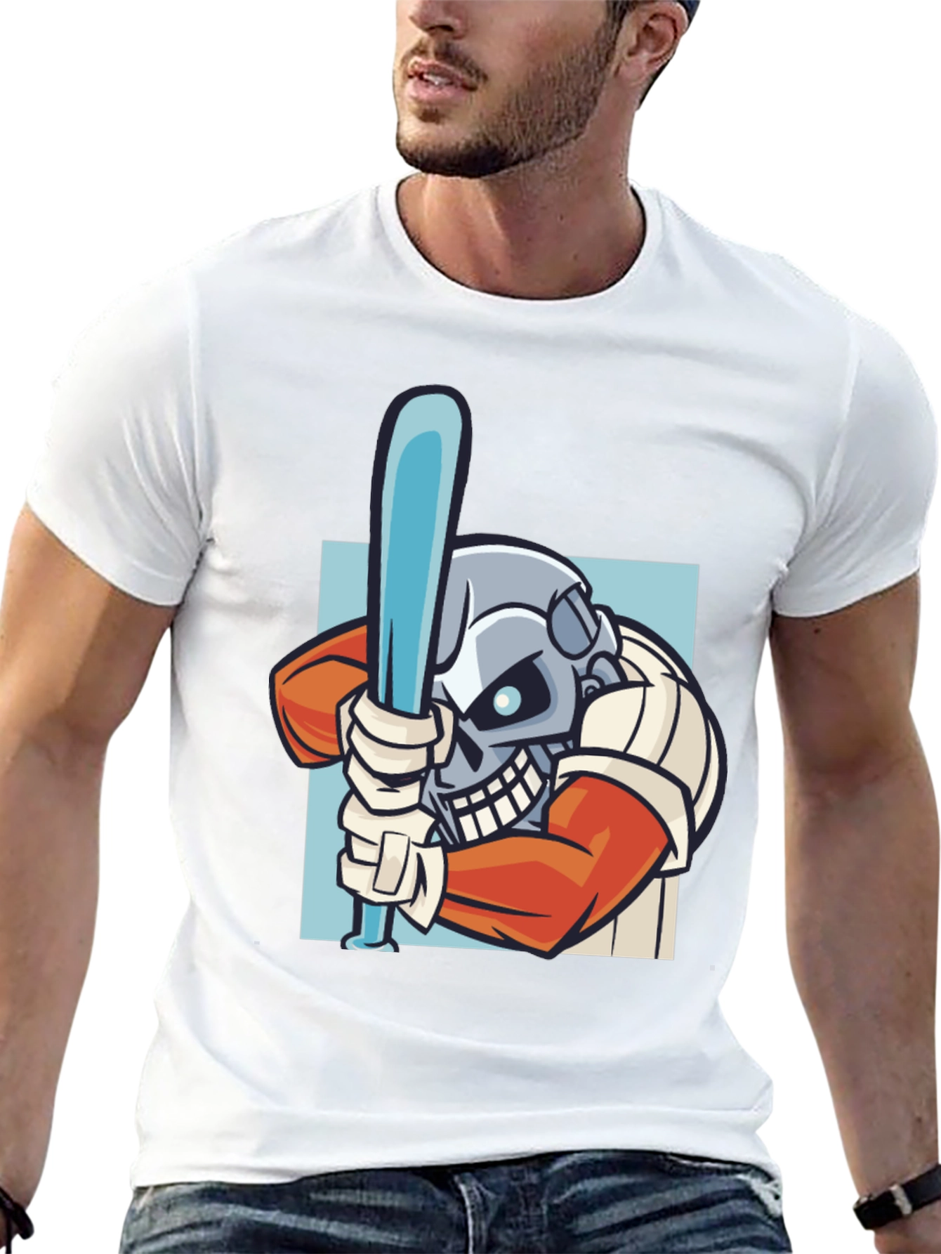 Skull Baseball Player Graphic T-Shirt